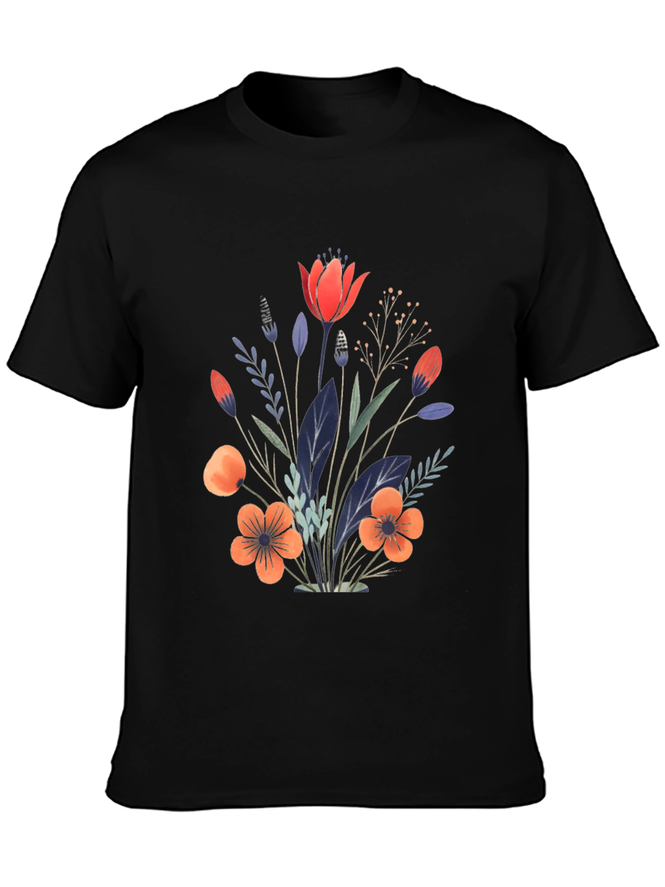 Black Floral Bouquet Graphic Print Black T-Shirt view 3