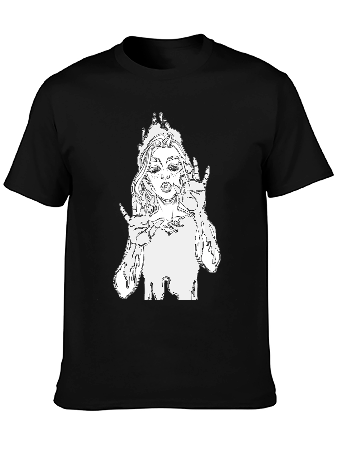 Black Unique Graphic Tee - Stylish Black Cotton T-Shirt view 3