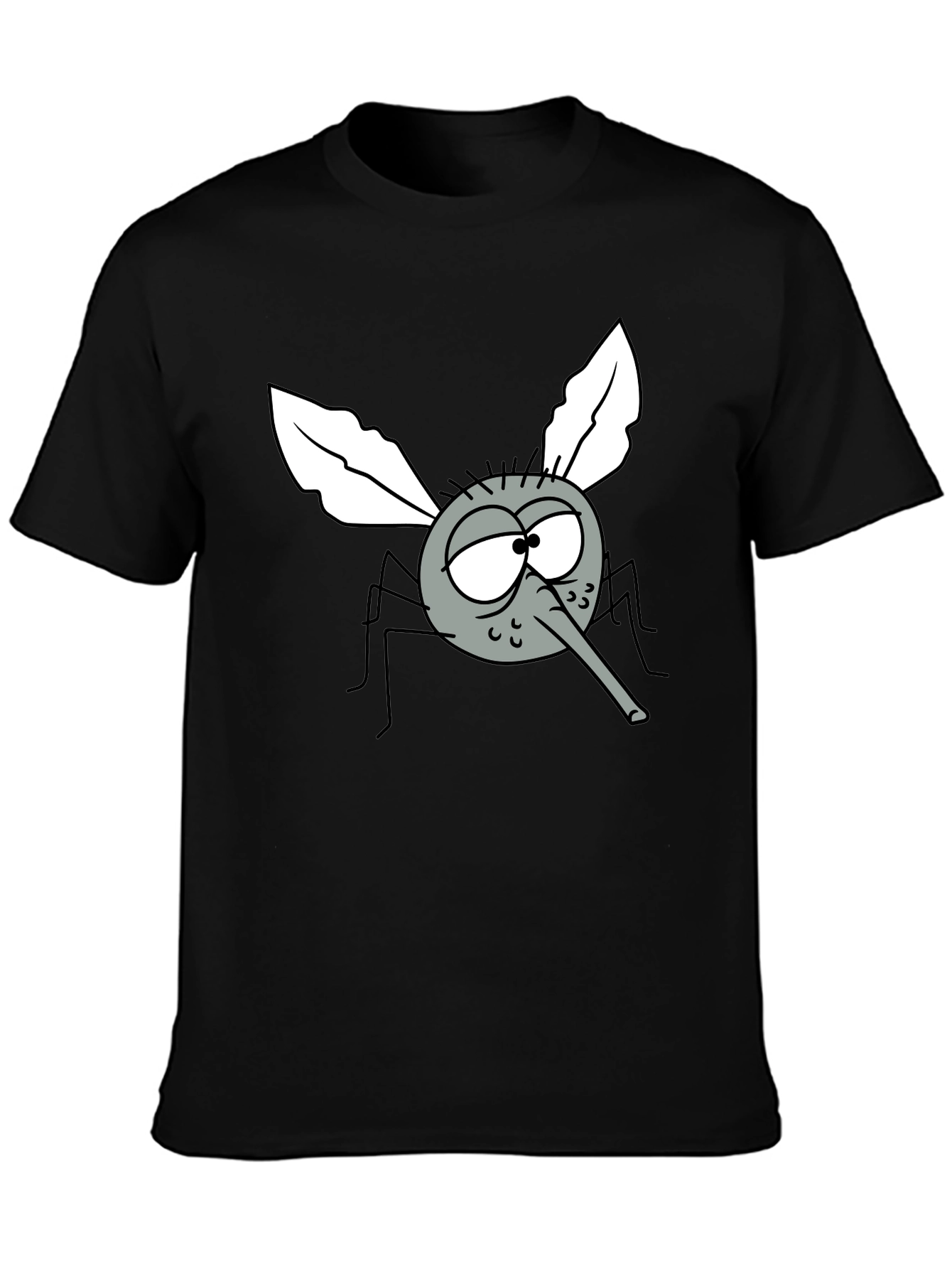 Black Funny Cartoon Mosquito Graphic T-Shirt view 3