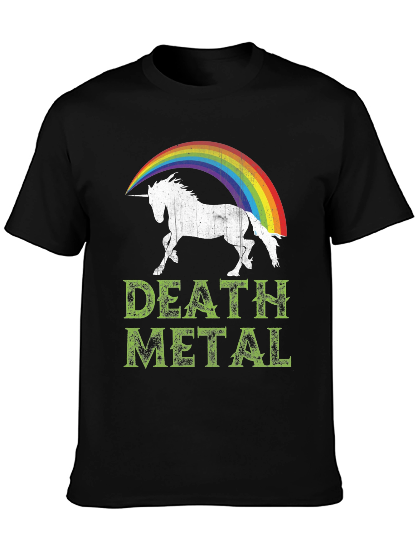 Black Death Metal Unicorn Rainbow T-Shirt - Black Cotton Tee view 3