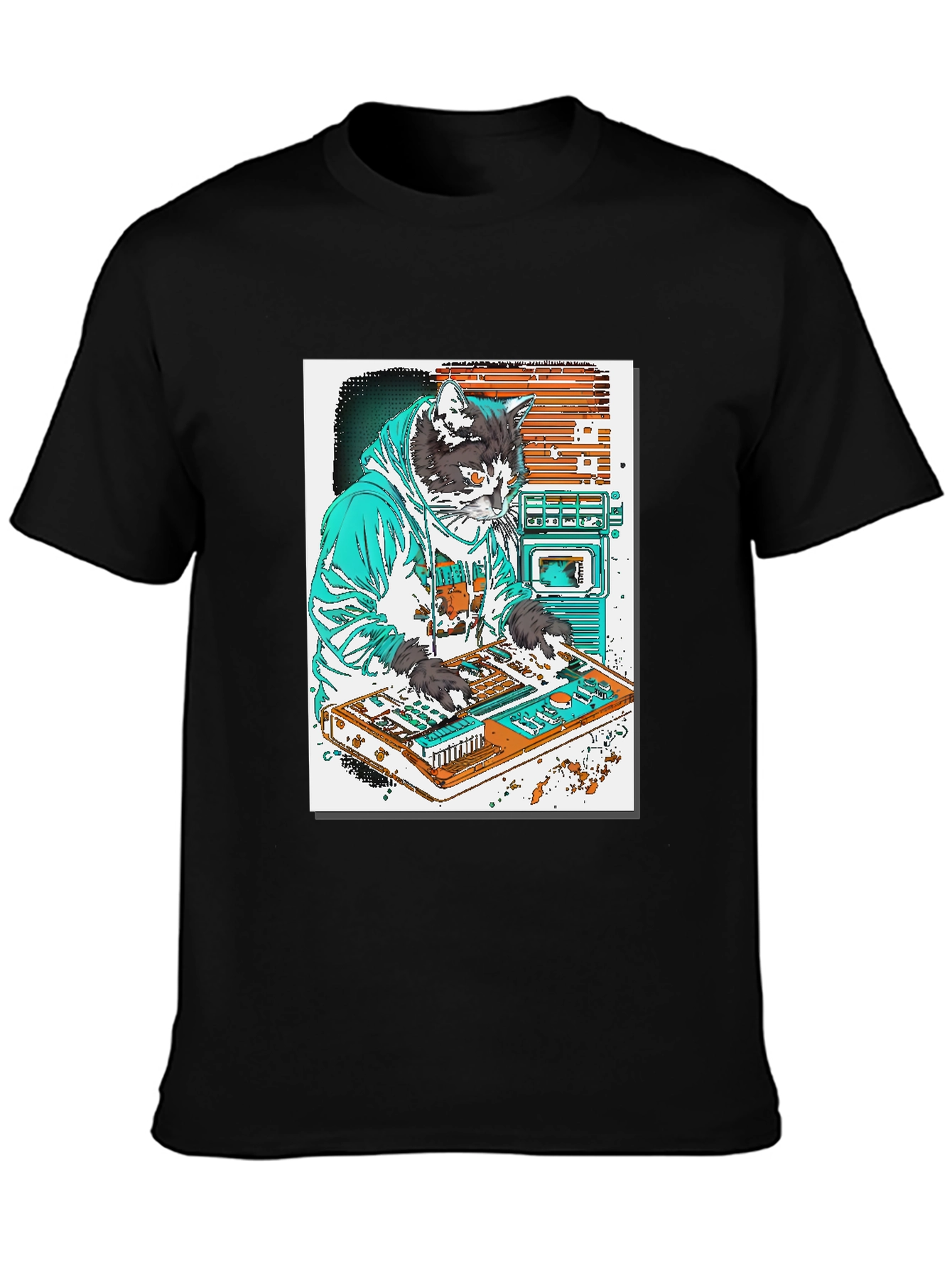 Black DJ Cat Graphic T-Shirt - Black view 3