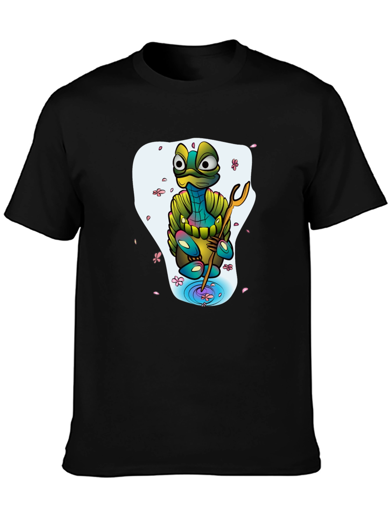 Black Cartoon Turtle Graphic Tee - Men's Black T-Shirt view 3