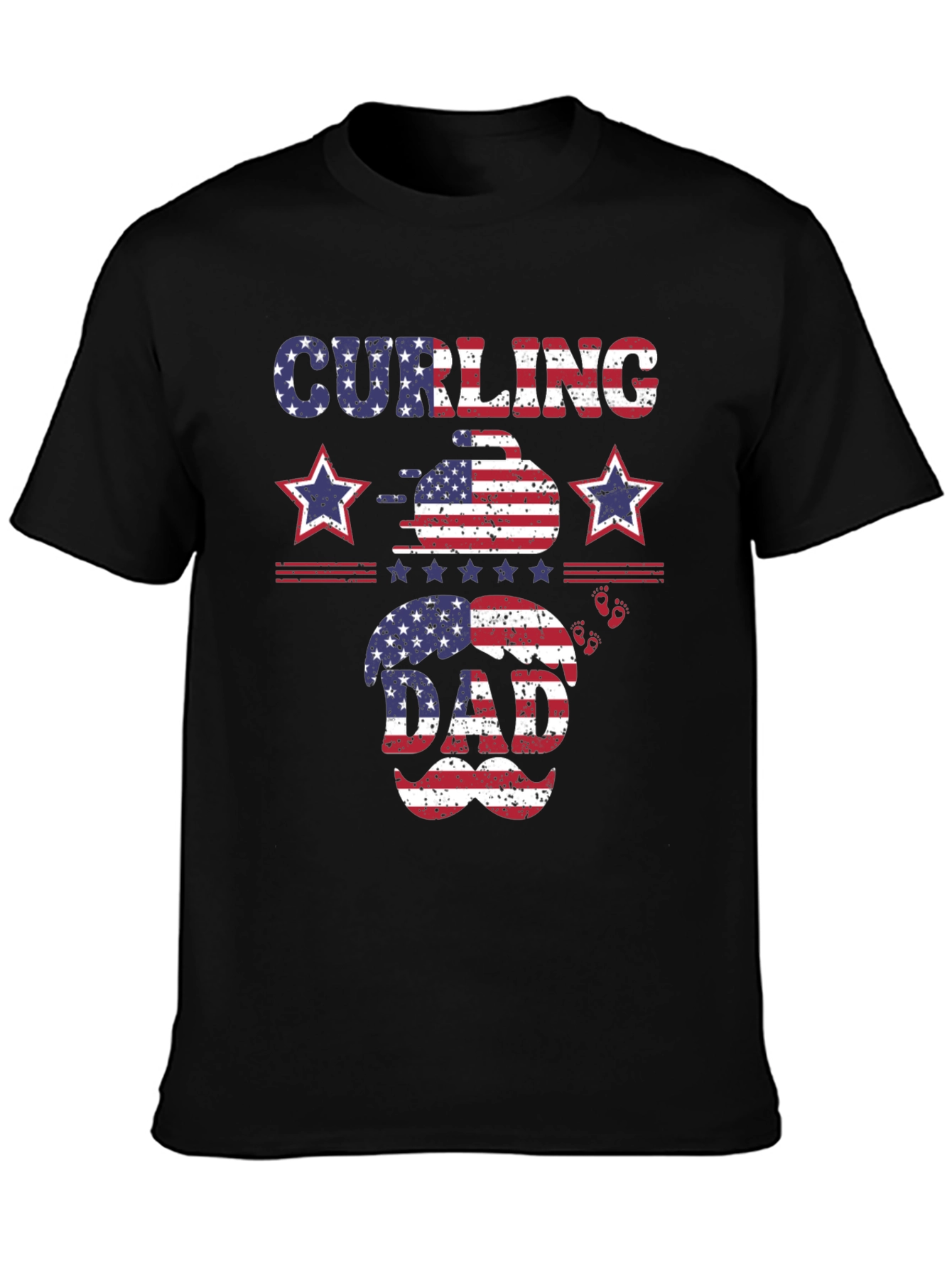 Black Curling Dad Patriotic T-Shirt view 3