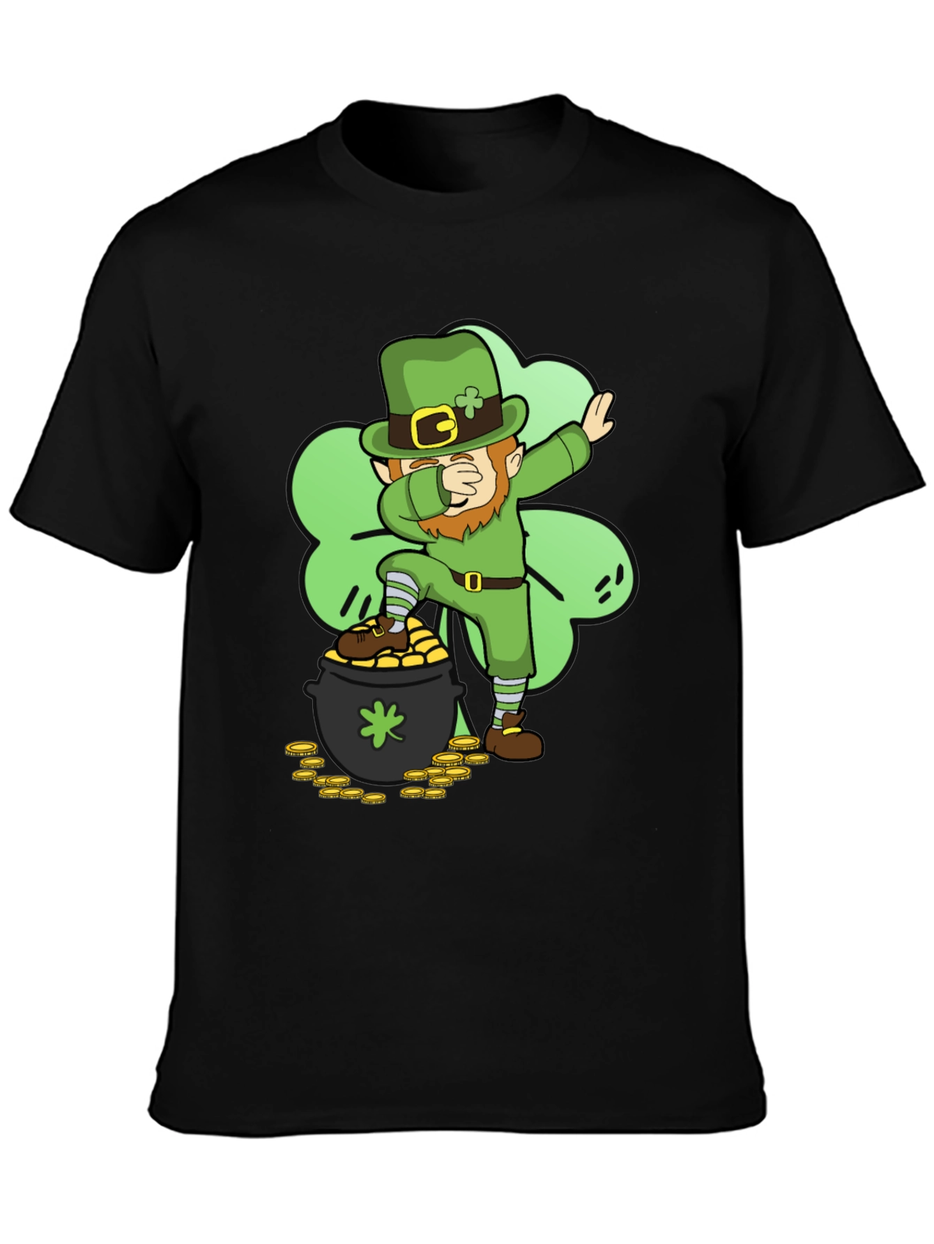Black St. Patrick's Day Leprechaun Dab T-Shirt view 3