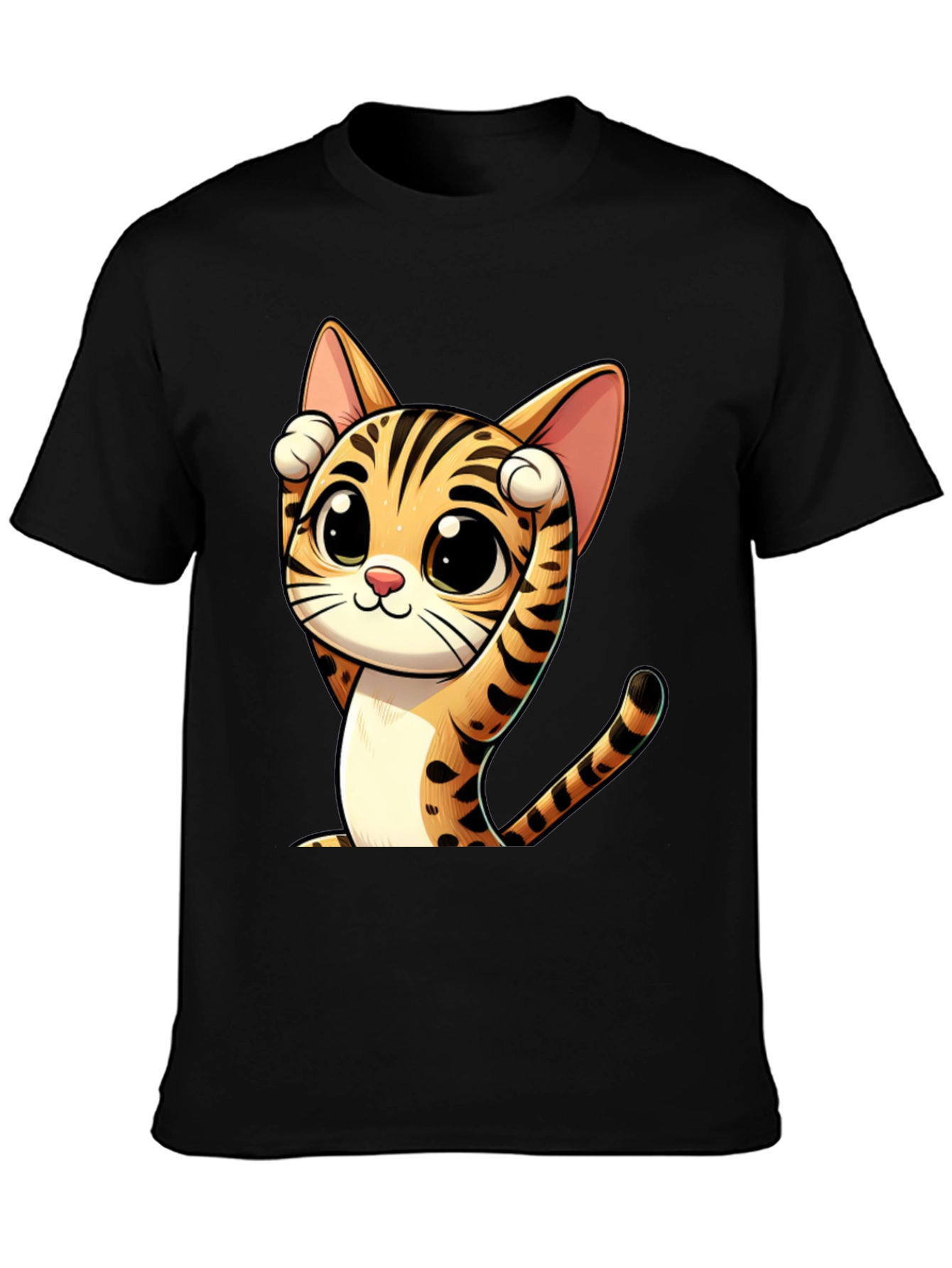 Black Cute Cartoon Cat Graphic Black T-Shirt view 3