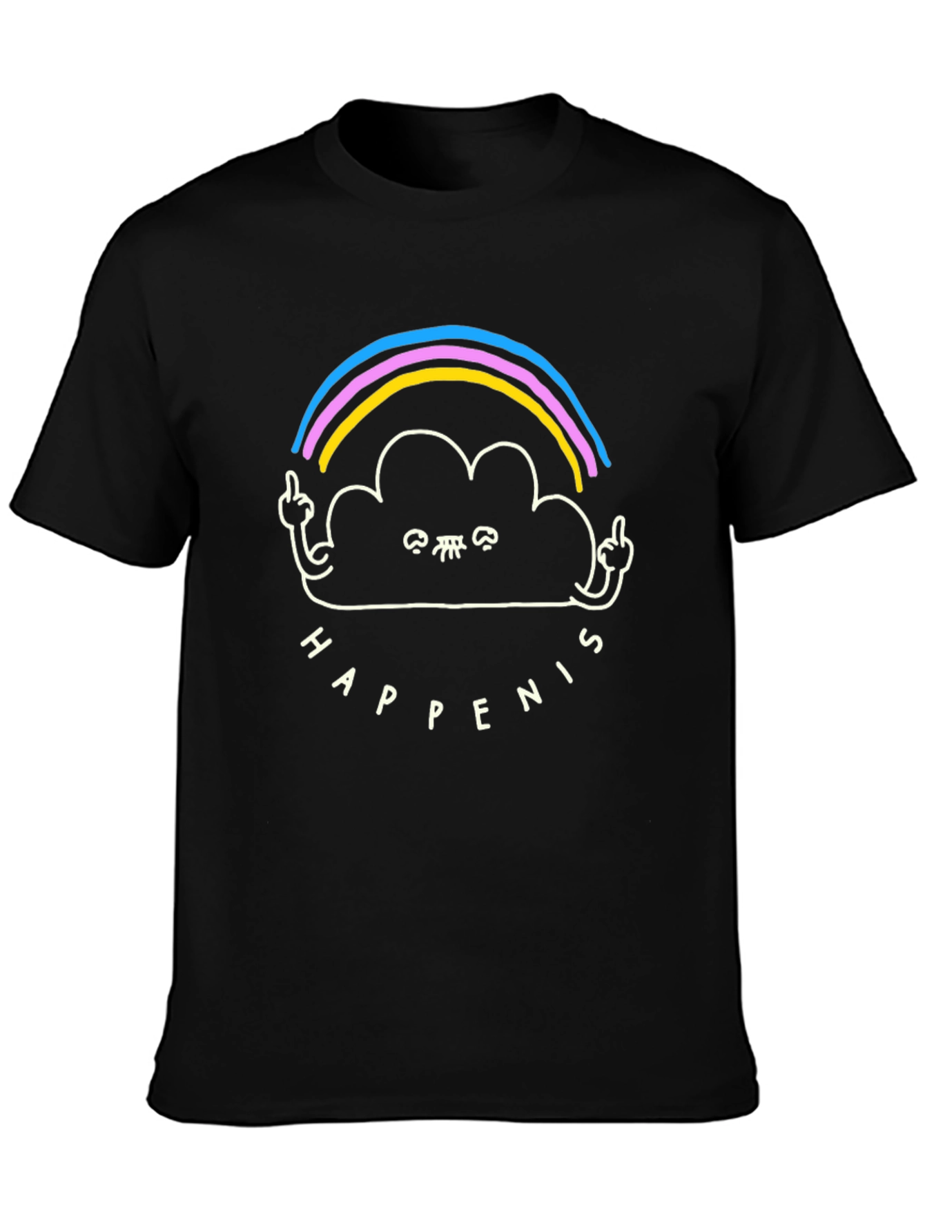 Black Funny Rainbow Cloud Graphic Tee view 3