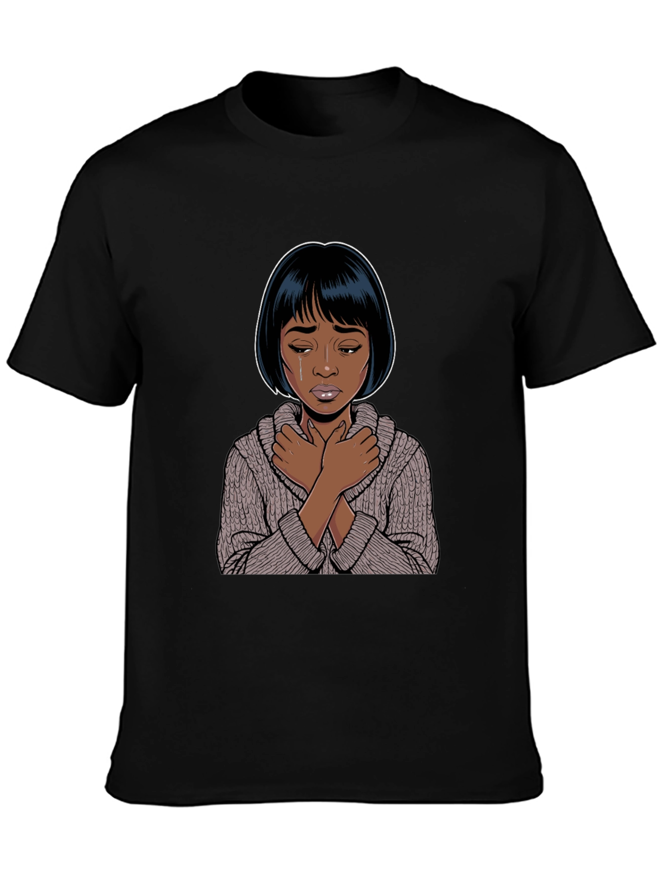 Black Emotional Cartoon Graphic T-Shirt view 3