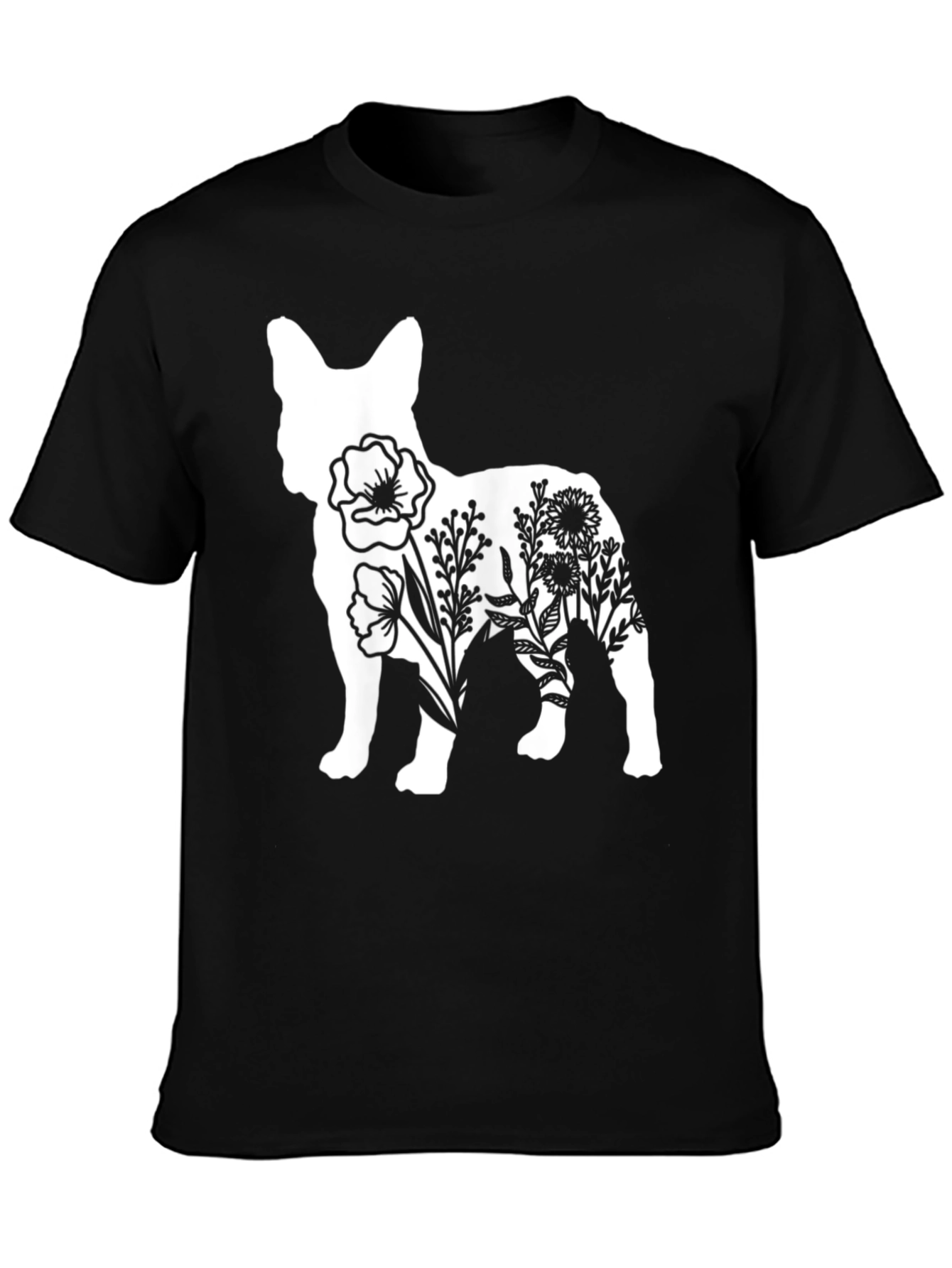 Black Floral Dog Graphic Tee - Stylish Casual Wear view 3