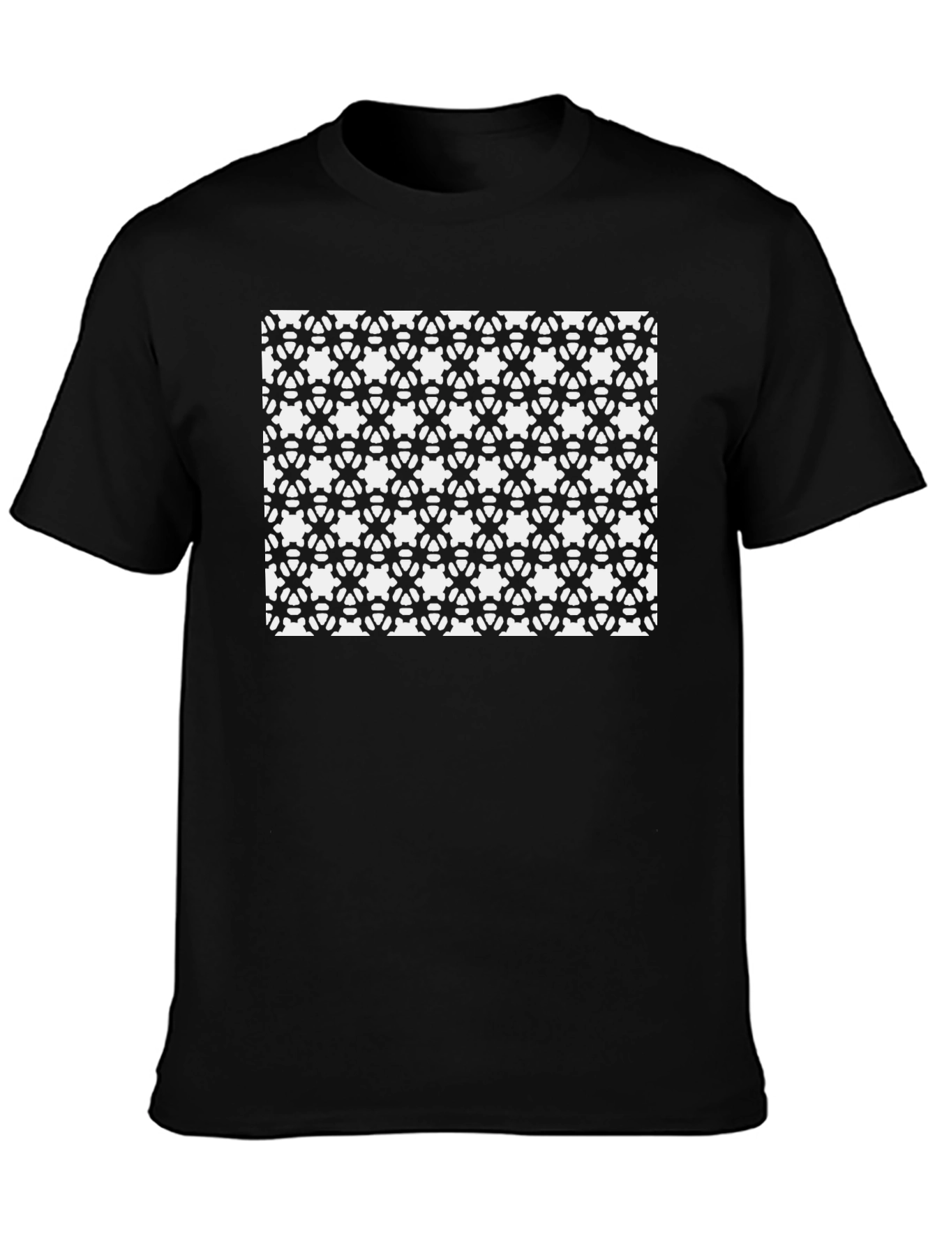 Black Geometric Gear Pattern T-Shirt - Black view 3