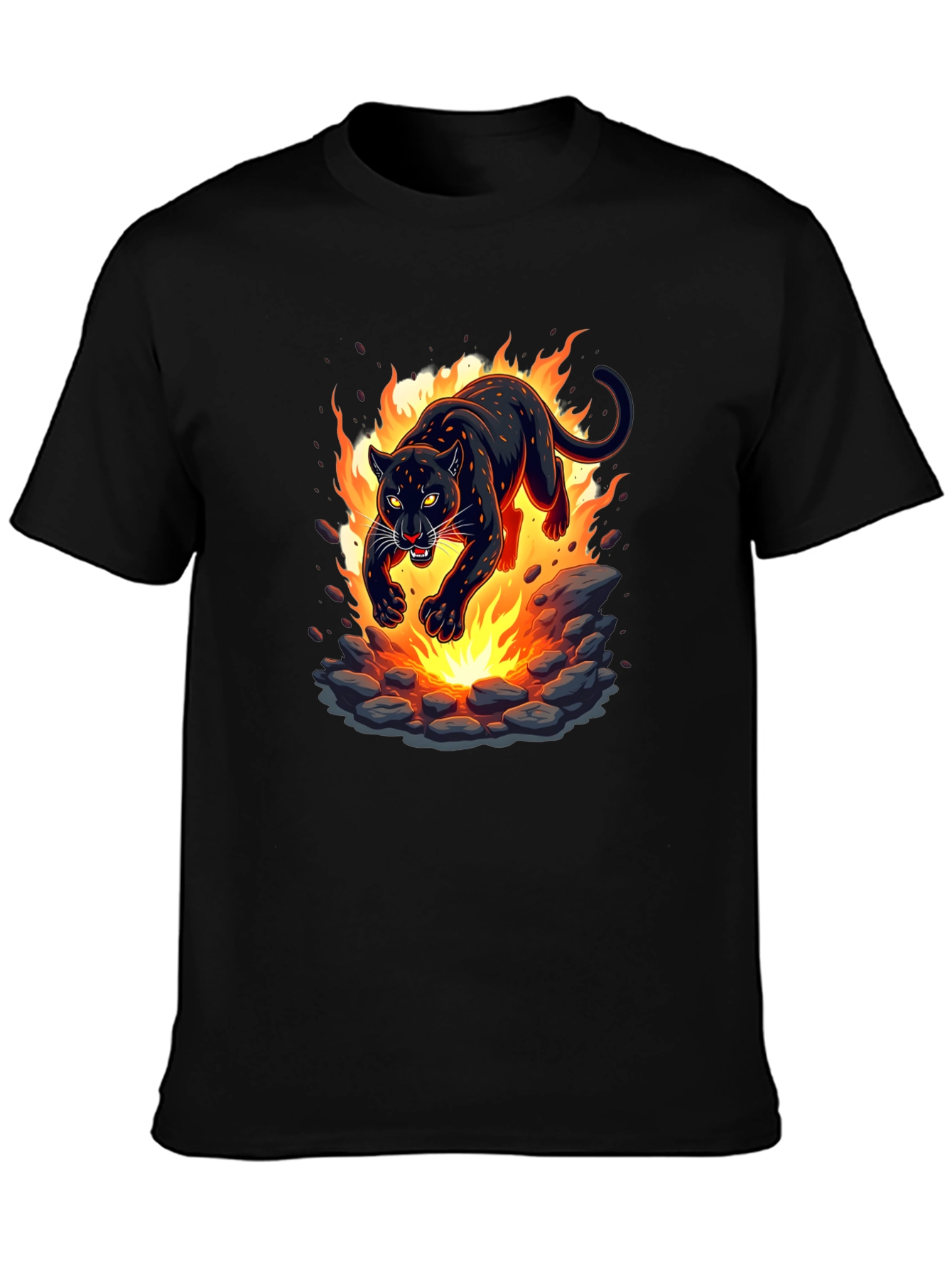 Black Fiery Panther Graphic T-Shirt - Bold Black Tee view 3