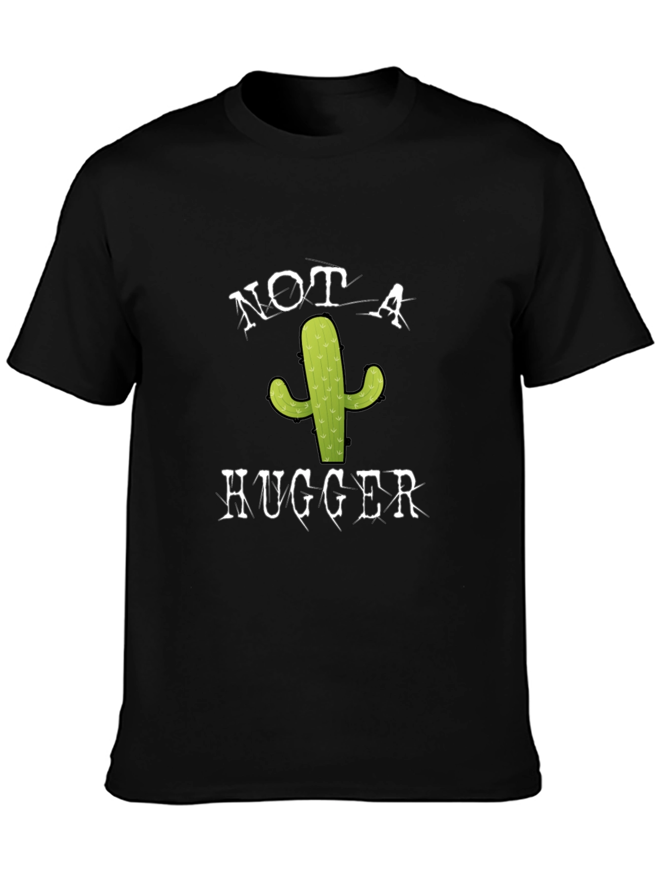 Black Not a Hugger Cactus T-Shirt - Funny Graphic Tee view 3