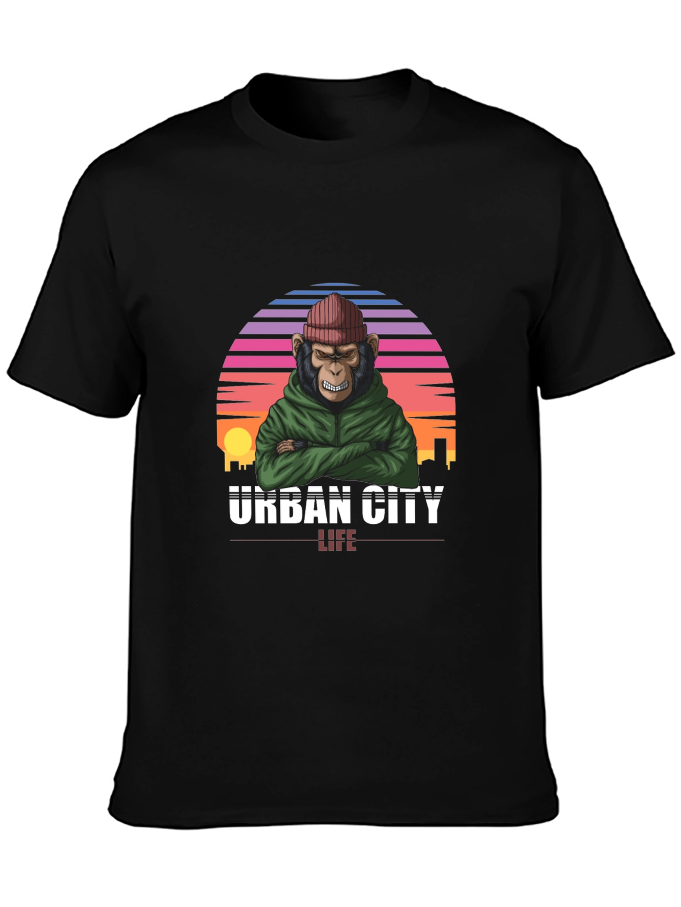 Black Urban City Monkey Tee - Cool Graphic T-Shirt view 3