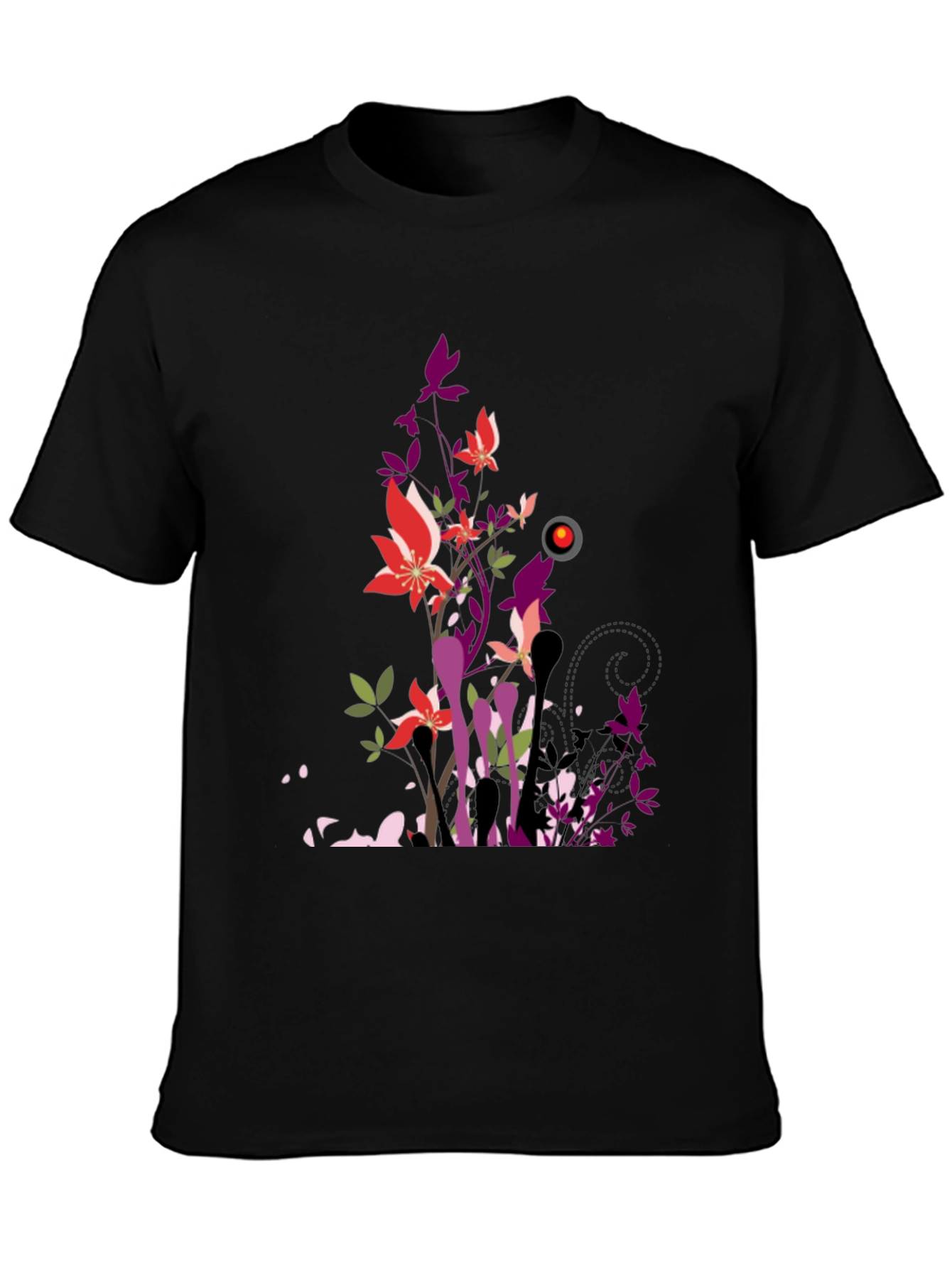 Black Floral Graphic Print Black T-Shirt view 3