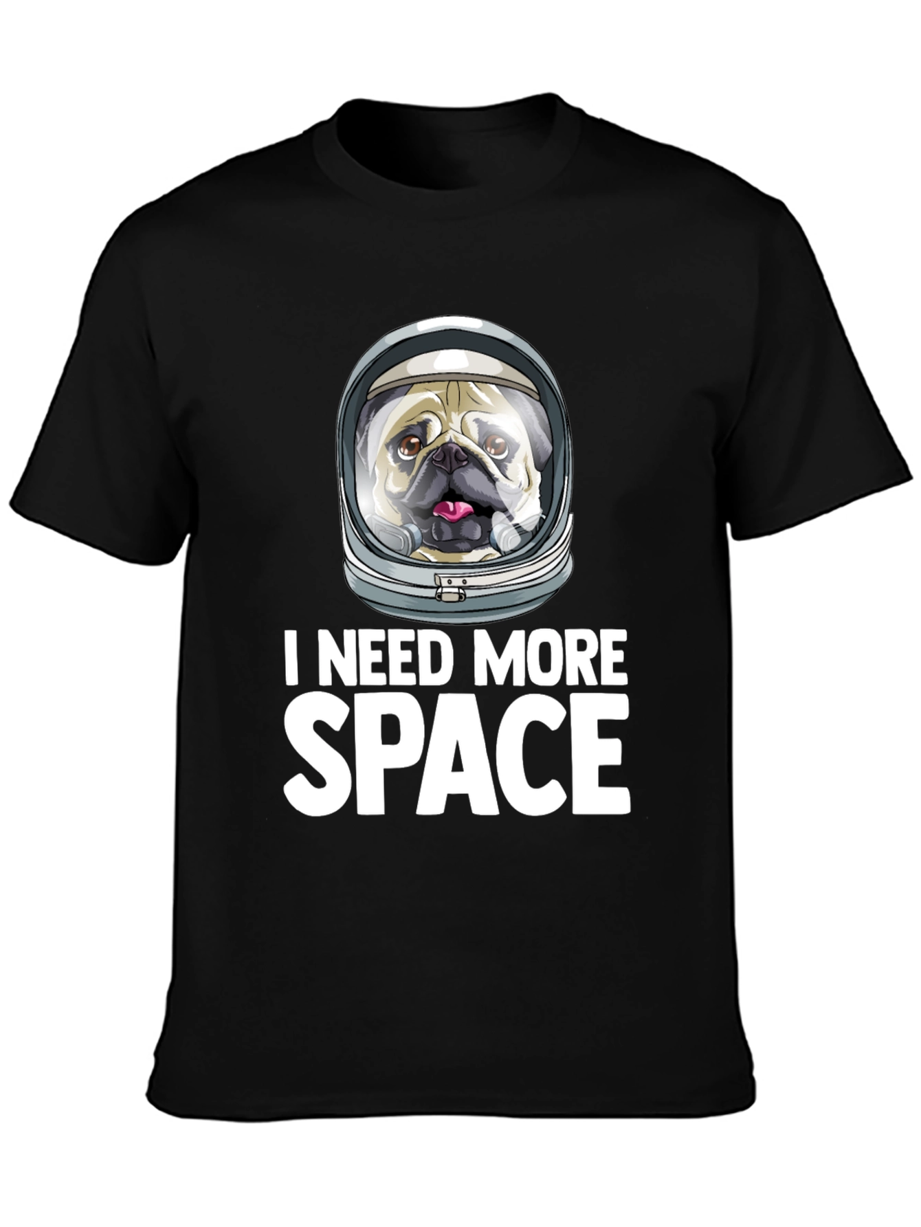 Black I Need More Space Pug T-Shirt - Funny Dog Astronaut Tee view 3