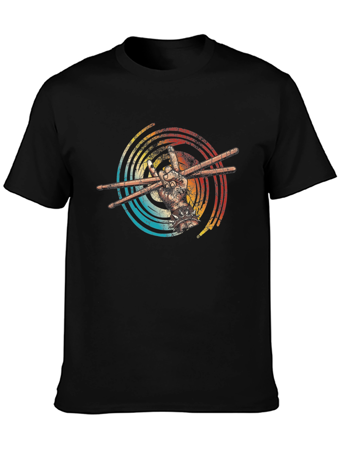 Black Retro Drummer Hand T-Shirt view 3