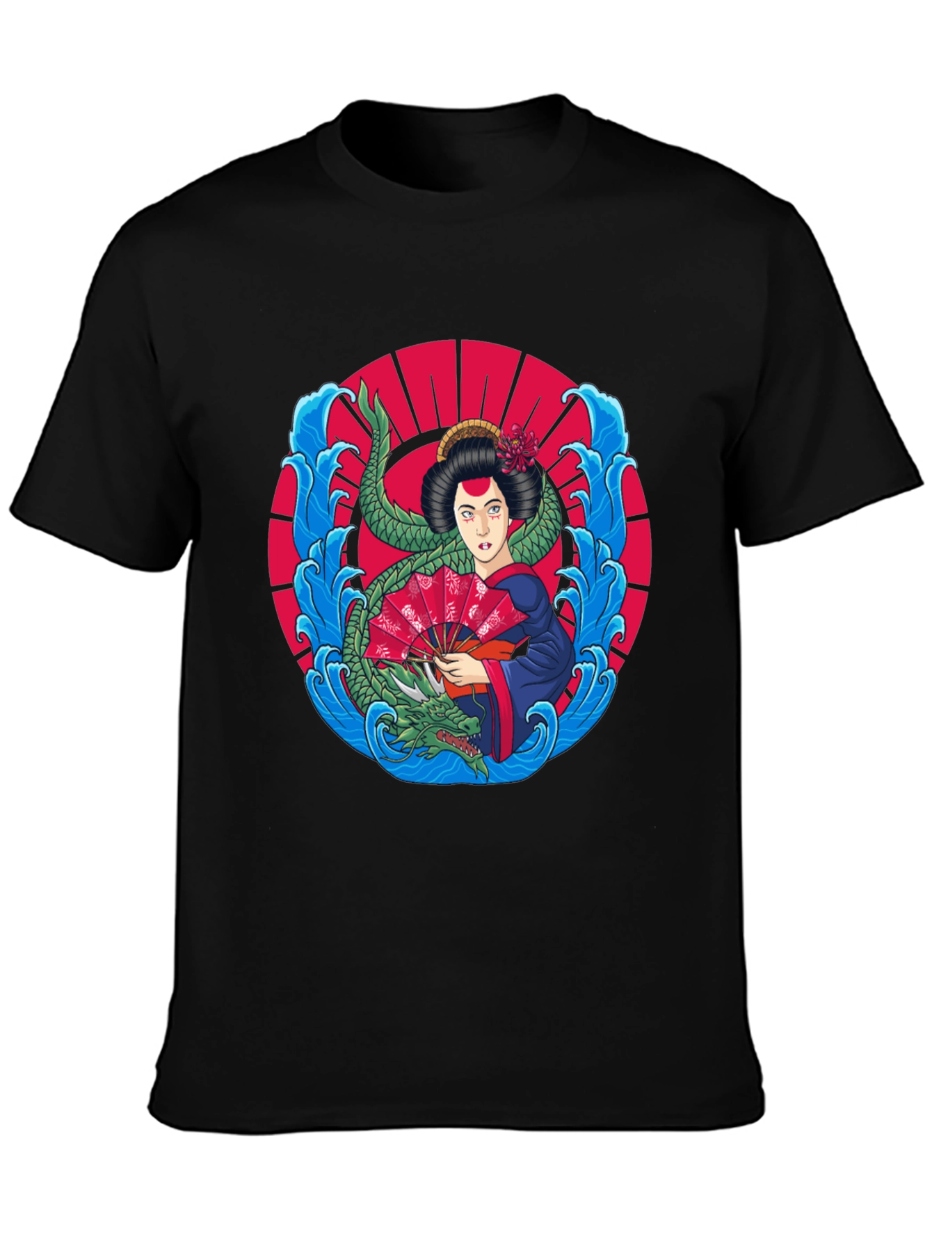 Black Geisha Dragon Graphic Tee view 3