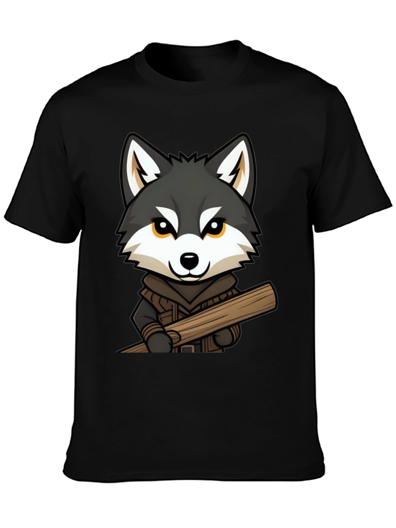 Black Wolf Lumberjack Cartoon Graphic T-Shirt view 3