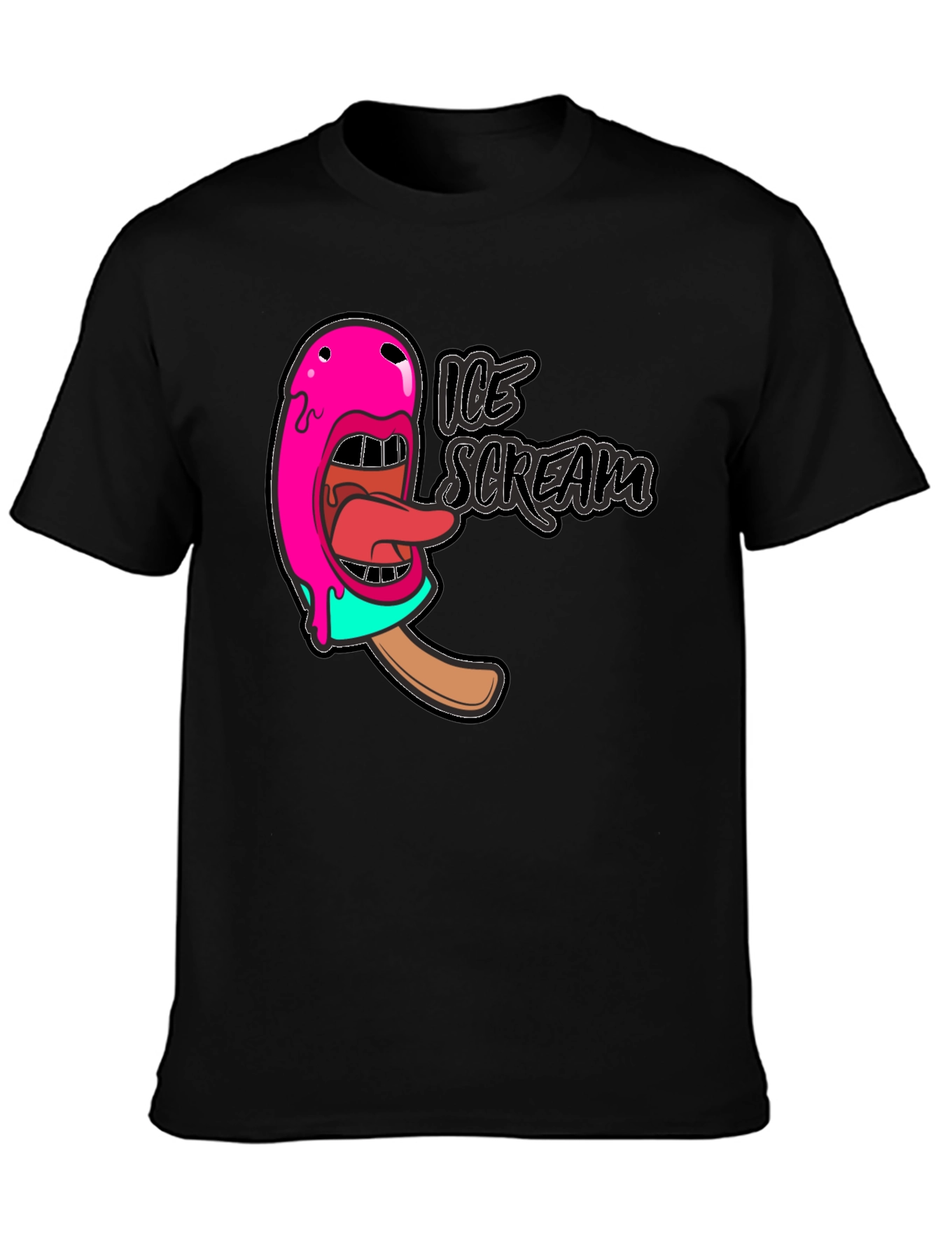 Black Ice Scream Graphic T-Shirt - Black Cotton Tee view 3
