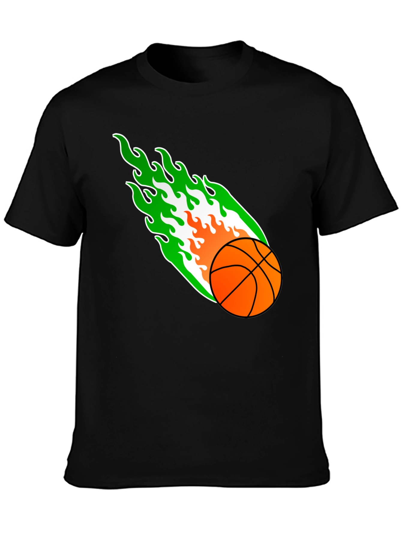 Black Flaming Basketball Graphic Tee - Black Cotton Shirt view 3