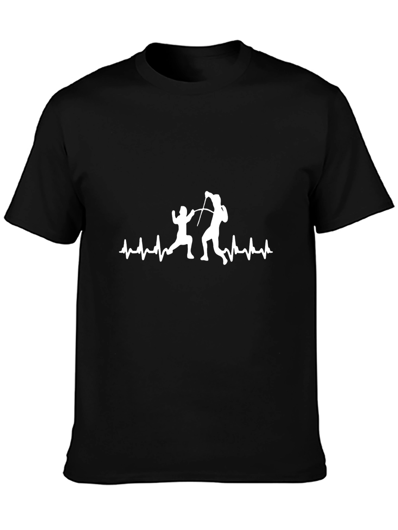 Black Fencing Heartbeat Graphic Tee - Black Cotton T-Shirt view 3
