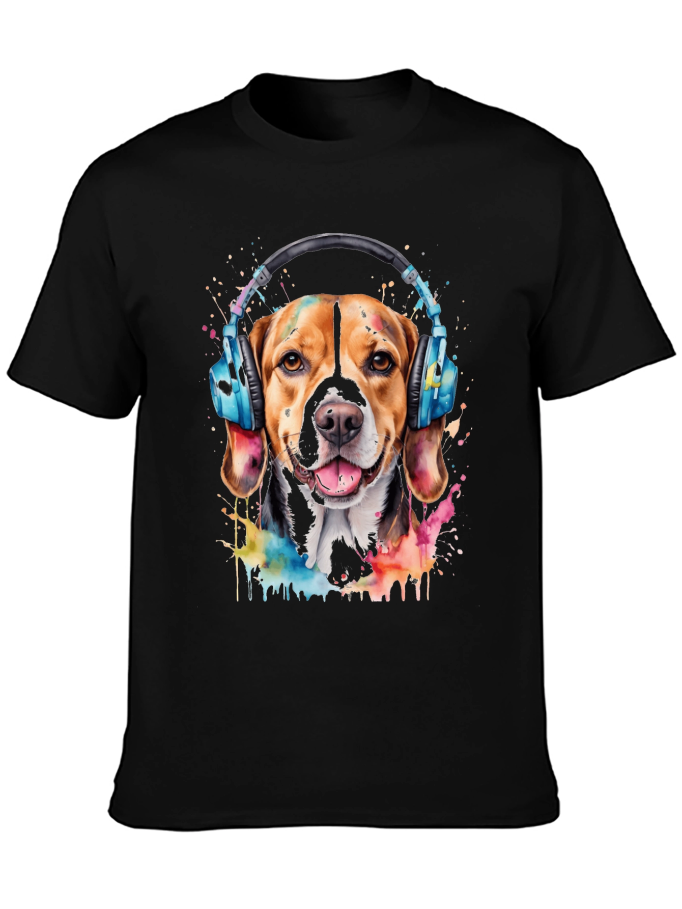 Black Dog with Headphones Graphic Tee view 3