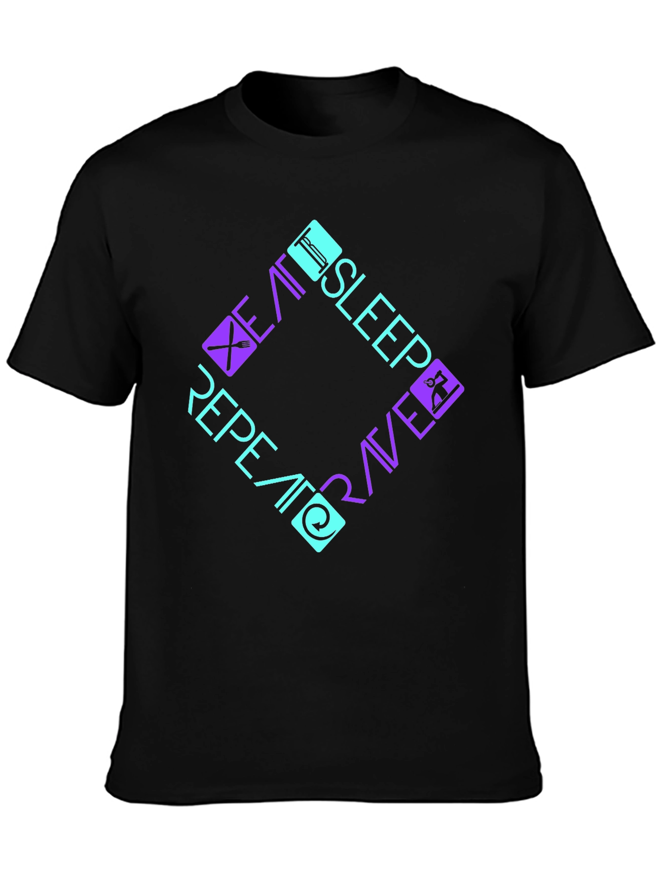 Black Eat Sleep Rave Repeat Graphic Tee view 3