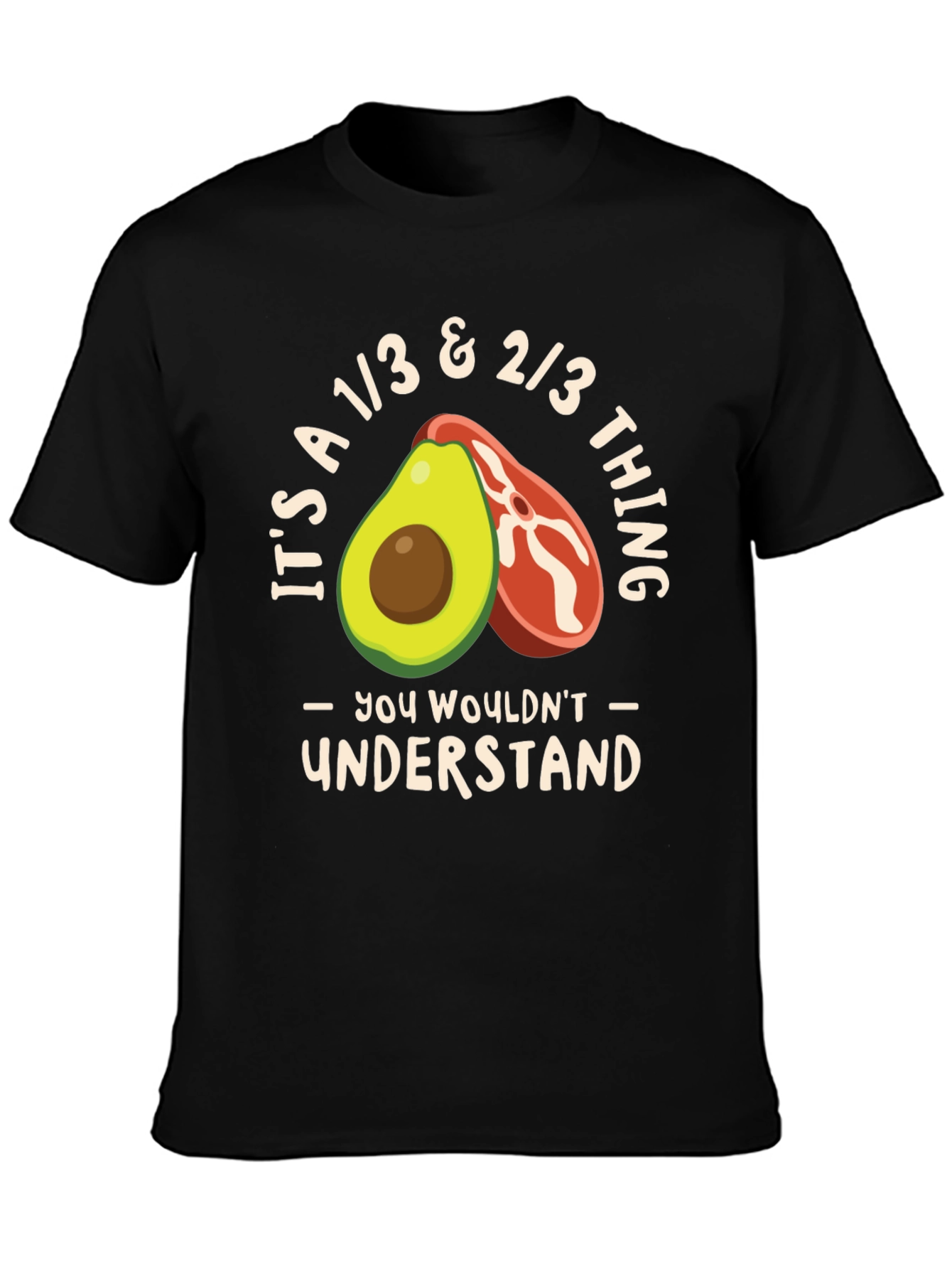 Black Avocado & Steak Funny Keto T-Shirt view 3
