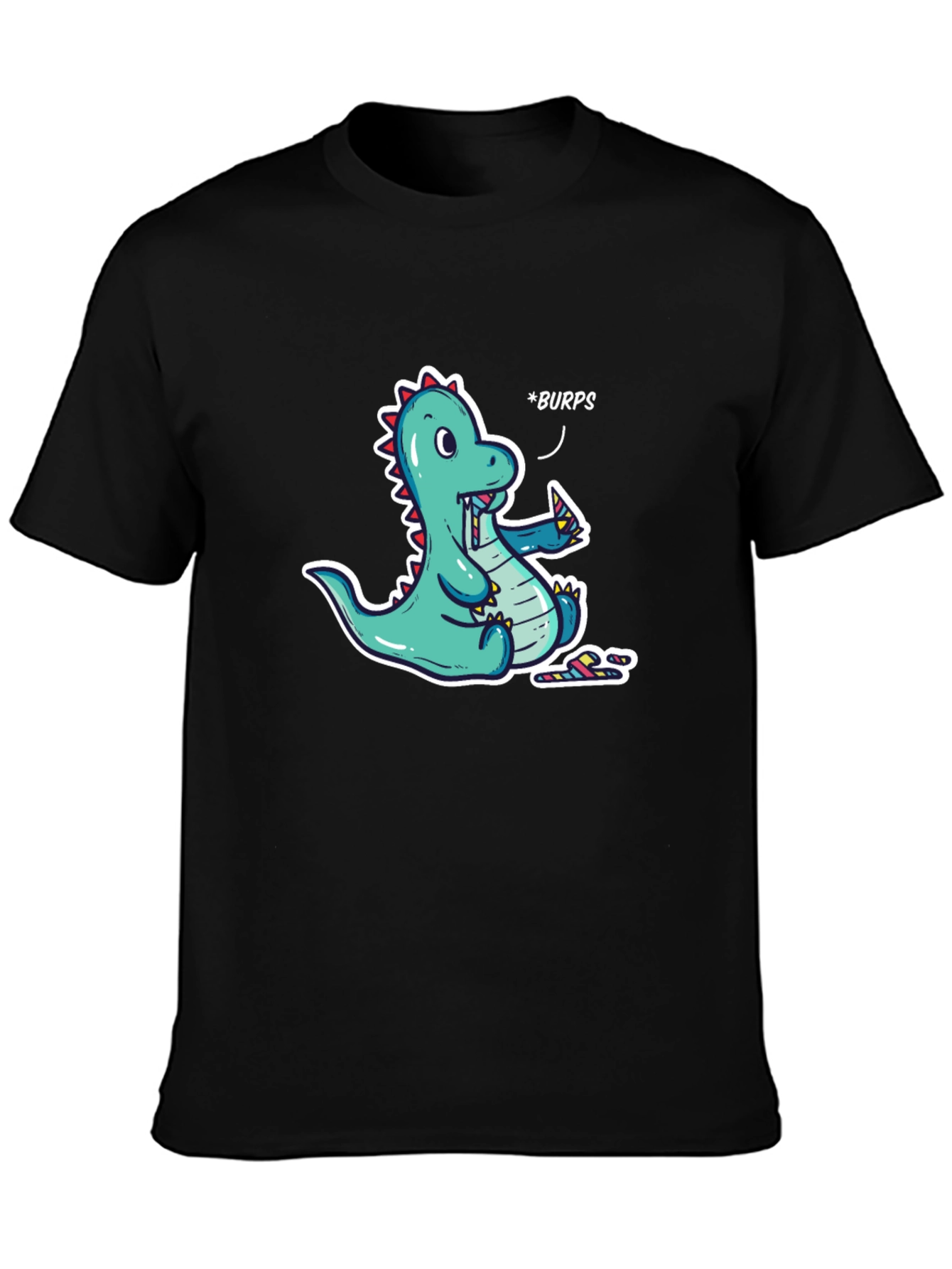 Black Funny Dinosaur *Burps* Graphic T-Shirt - Black Cotton Tee view 3
