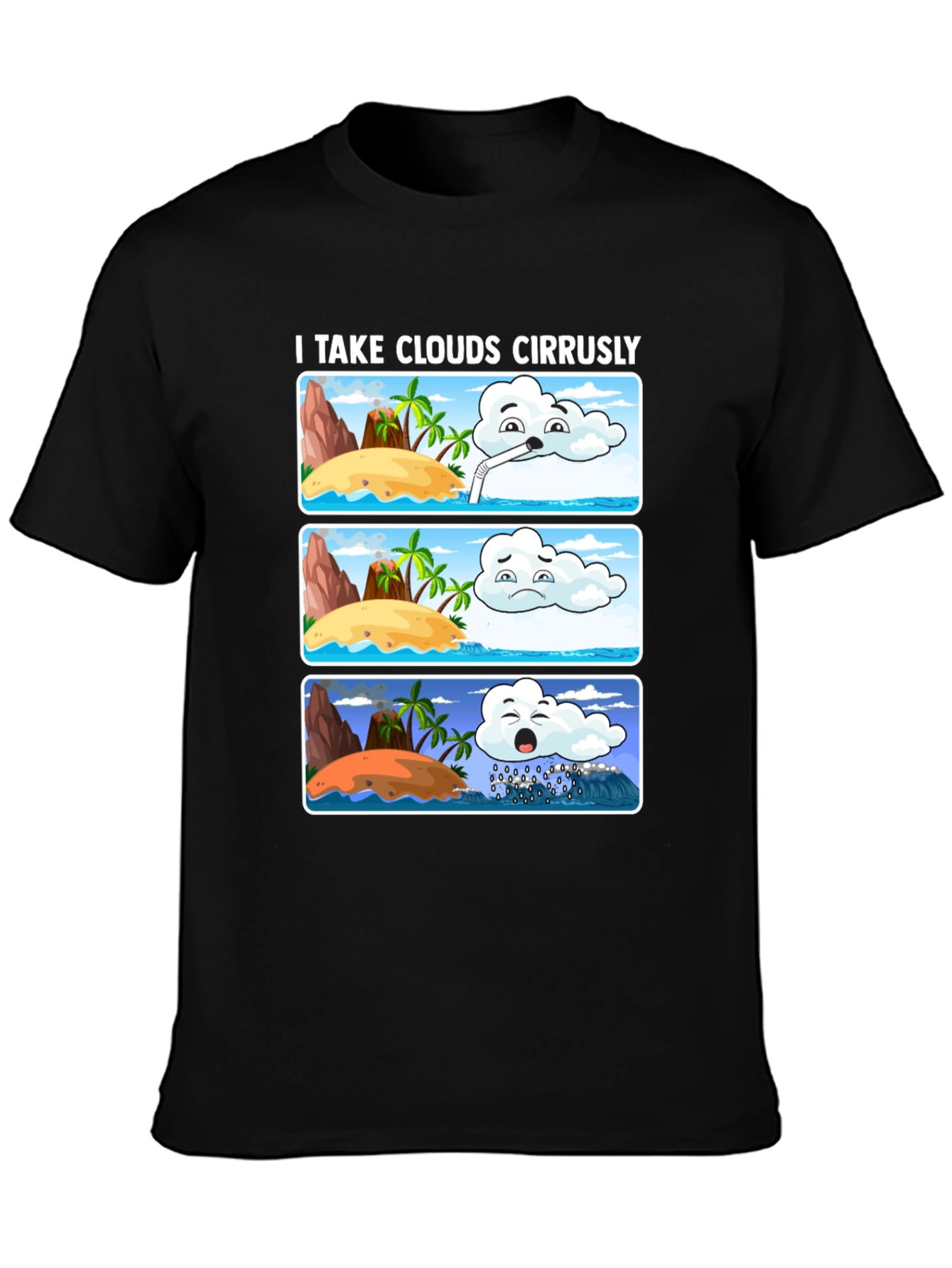 Black Humorous Weather Cartoon T-Shirt view 3