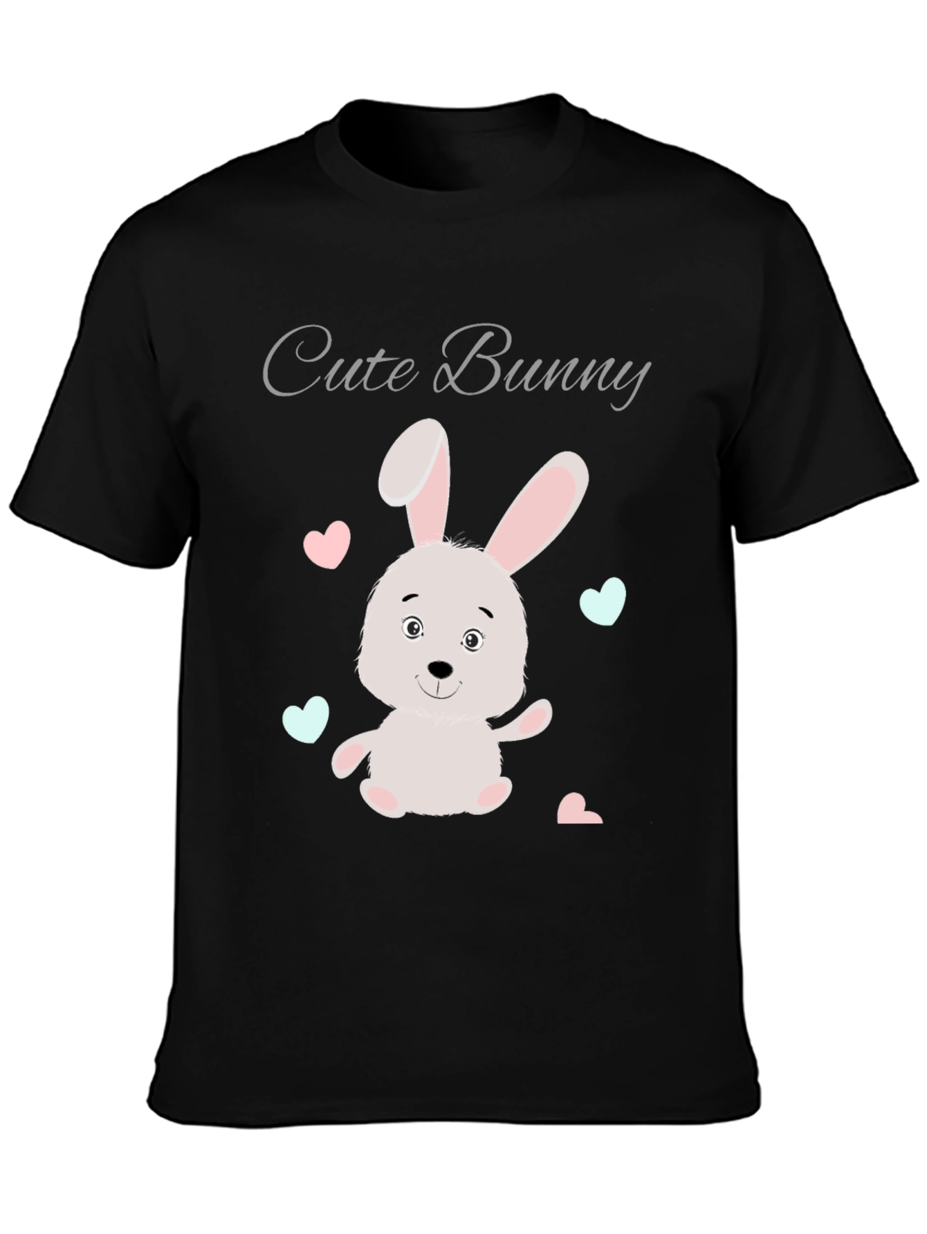 Black Cute Bunny Graphic Tee - Soft Cotton Blend view 3
