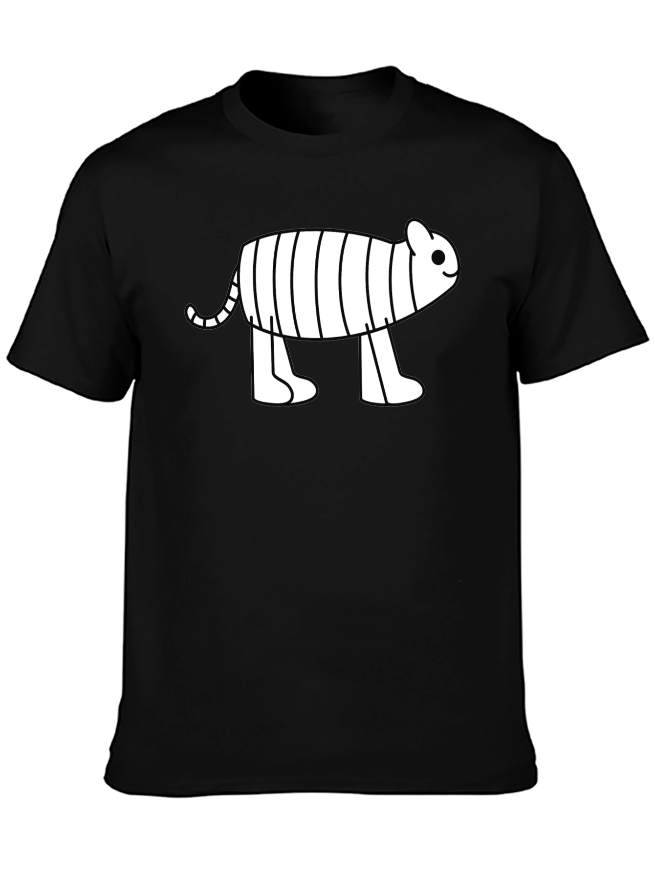 Black Cute Cartoon Tiger Graphic Black T-Shirt view 3