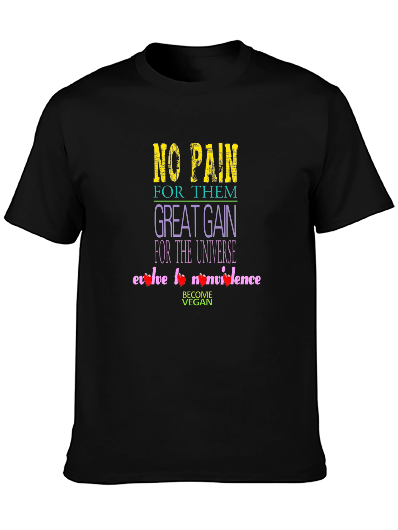 Black Vegan No Pain Great Gain T-Shirt view 3