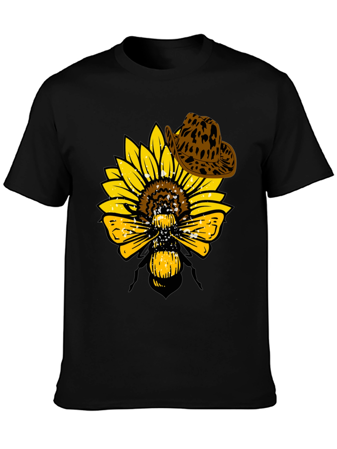 Black Sunflower Bee Cowboy Hat T-Shirt view 3