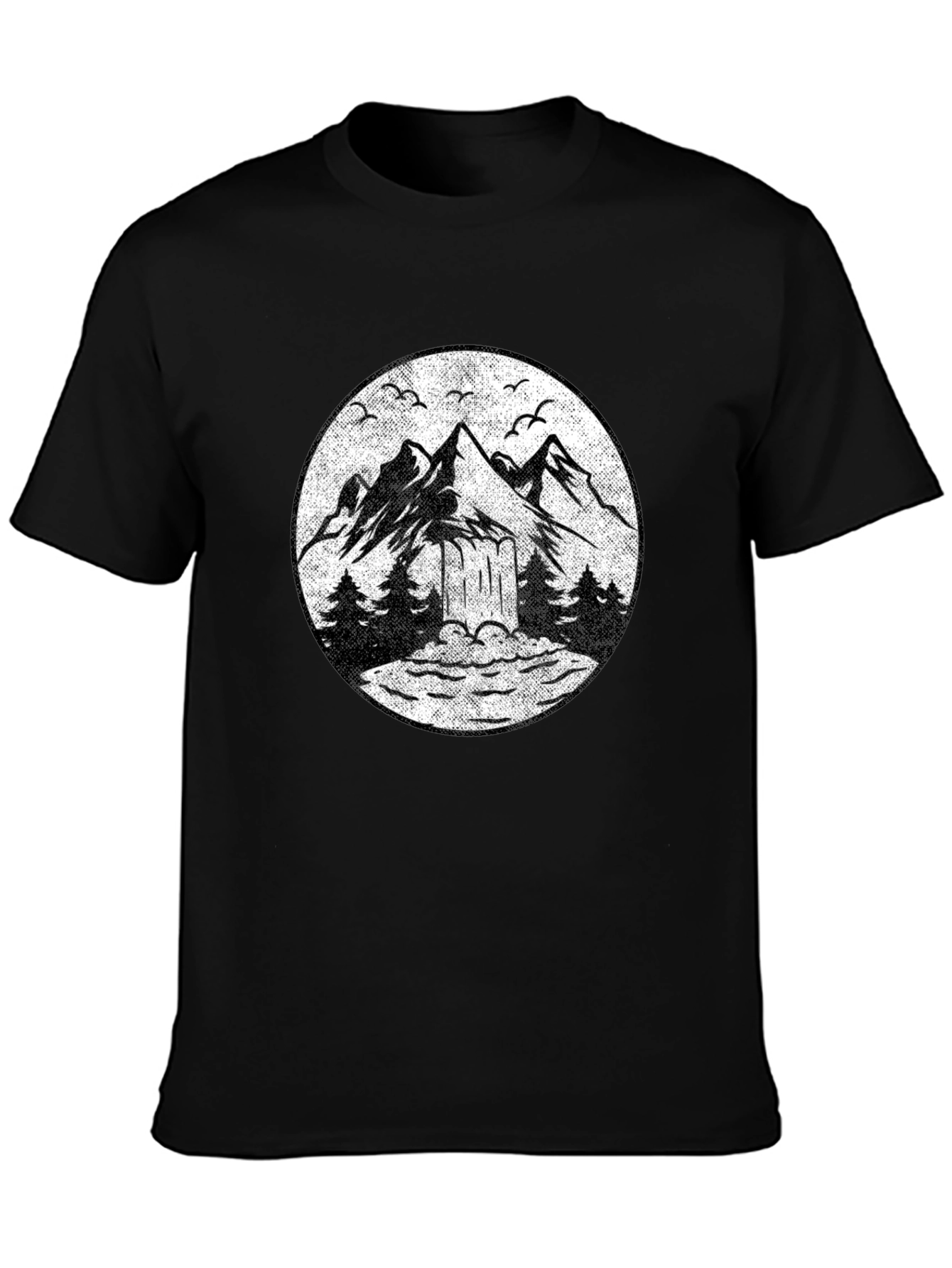 Black Mountain Scene Graphic Tee - Black Unisex T-Shirt view 3