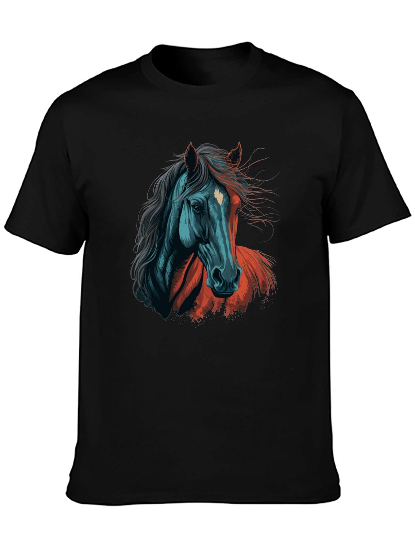 Black Horse Graphic Tee - Artistic Print Black T-Shirt view 3