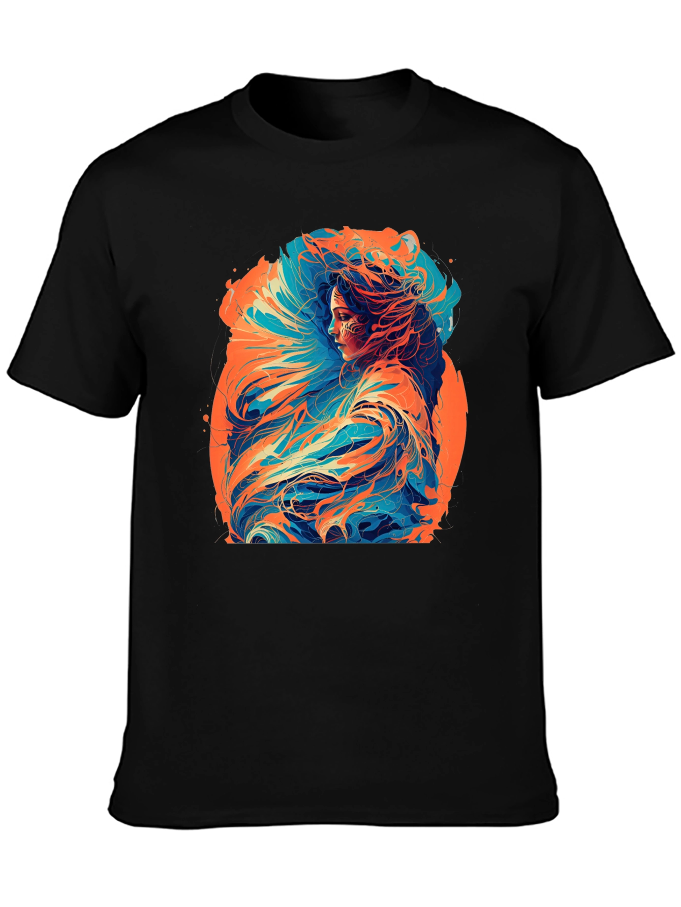 Black Artistic Woman Graphic Black T-Shirt view 3