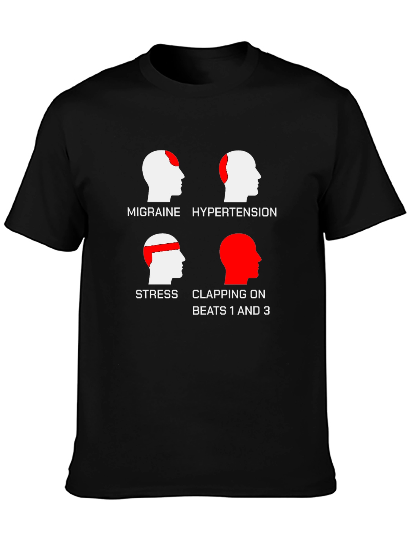 Black Funny Headache T-Shirt - Clapping on Beats view 3