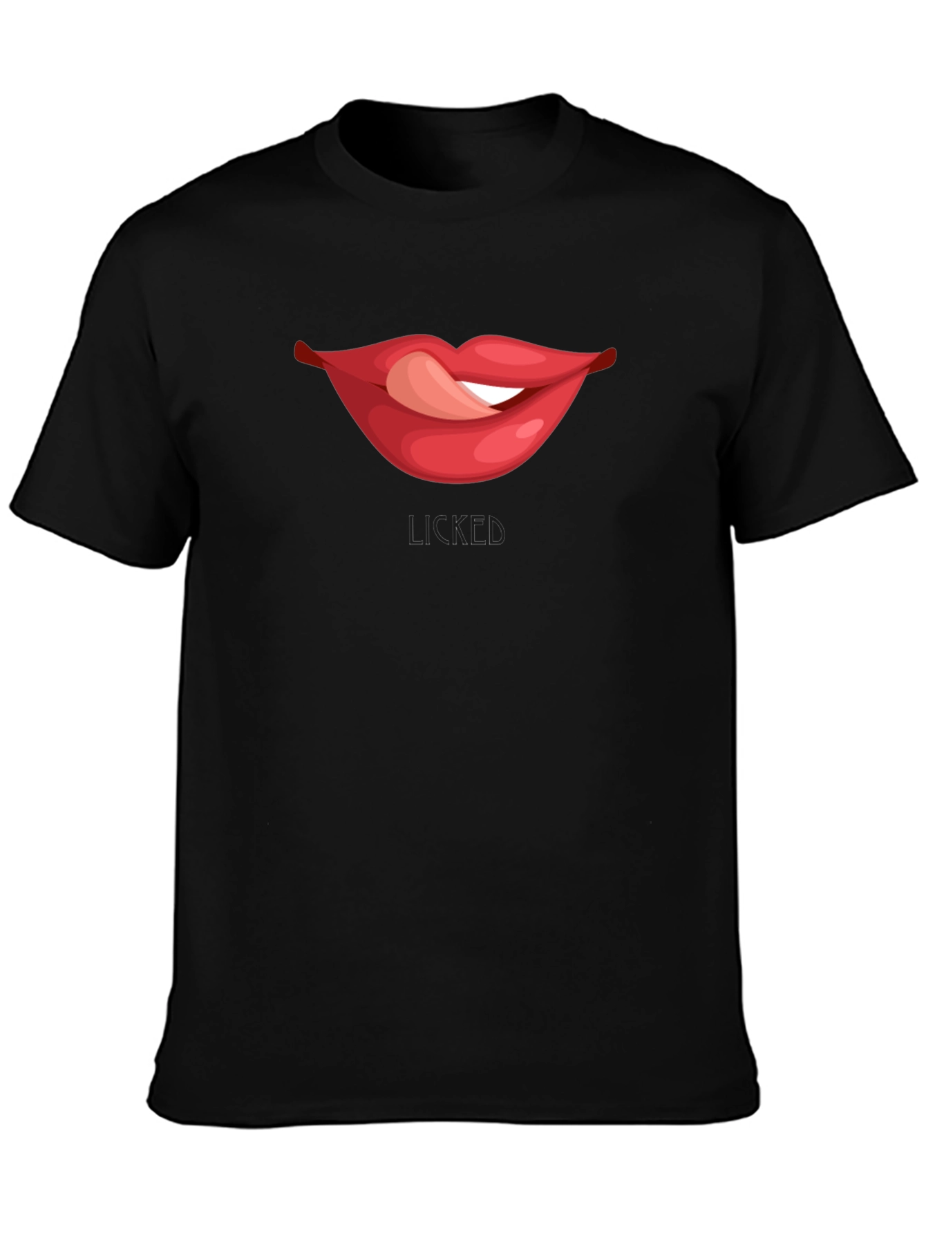 Black Licked Lips Graphic Tee - Black Cotton Blend T-Shirt view 3