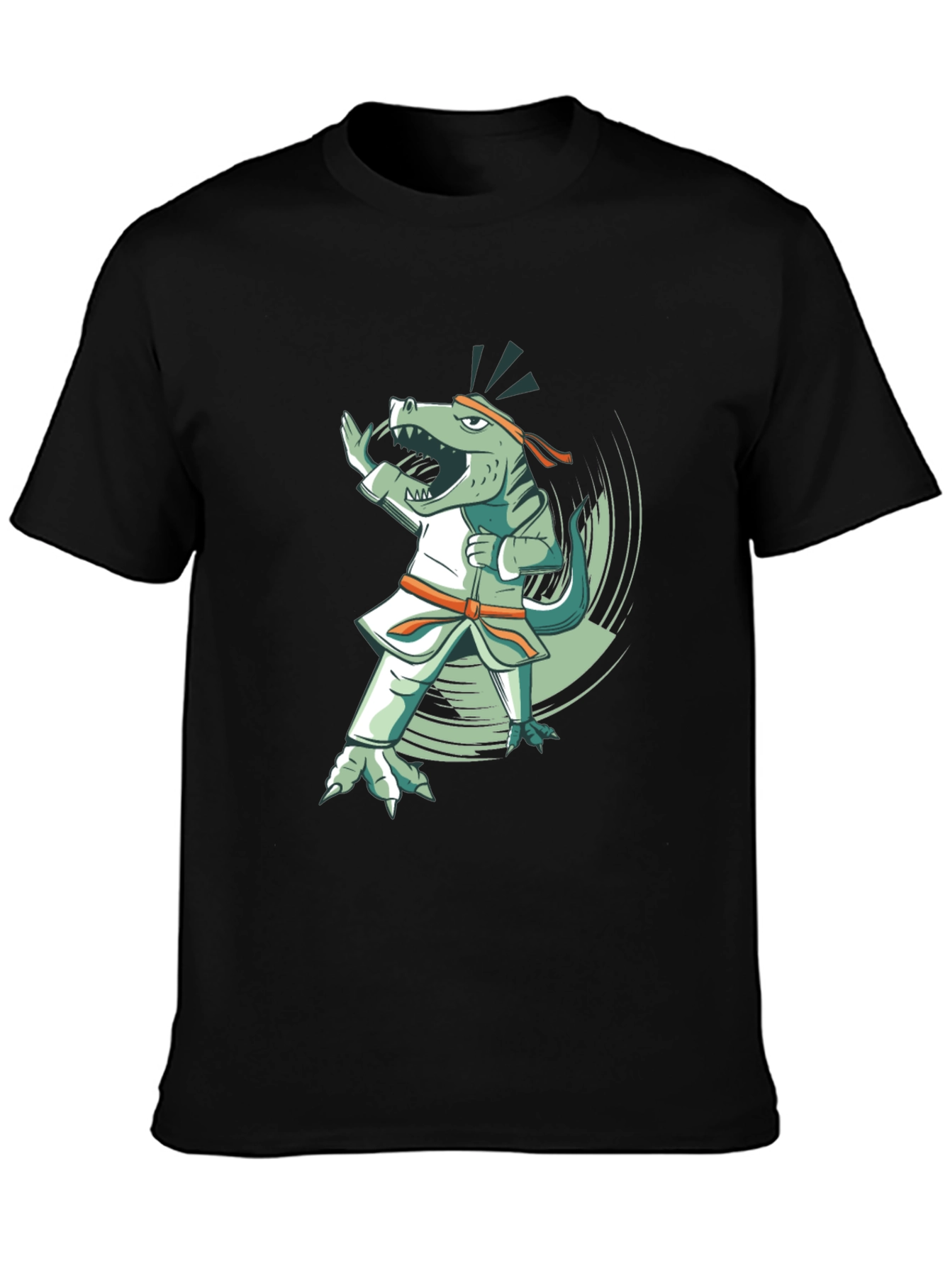 Black Martial Arts Dinosaur Black T-Shirt view 3