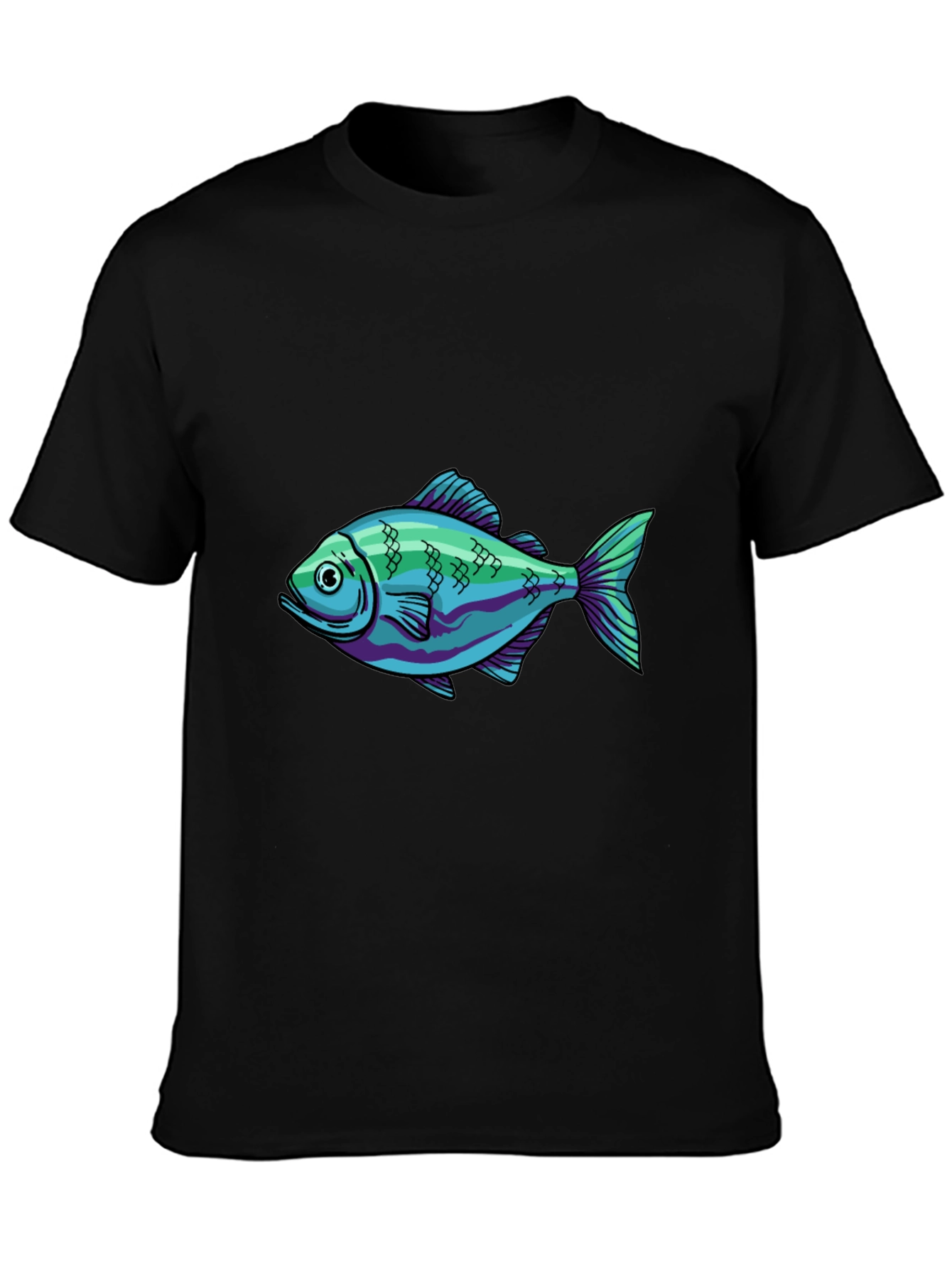 Black Cool Fish Graphic Black T-Shirt view 3