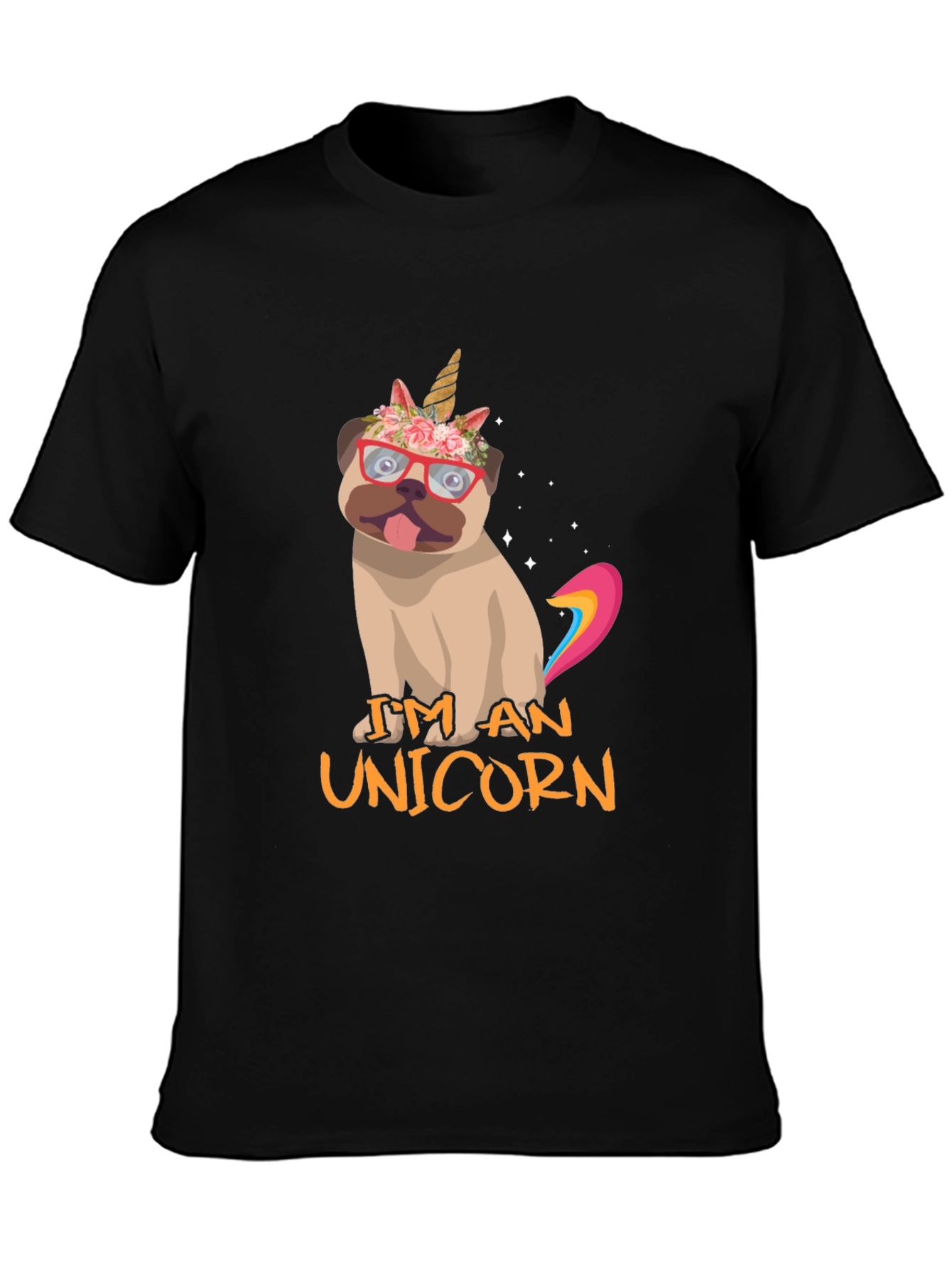 Black I'm An Unicorn Pug T-Shirt view 3