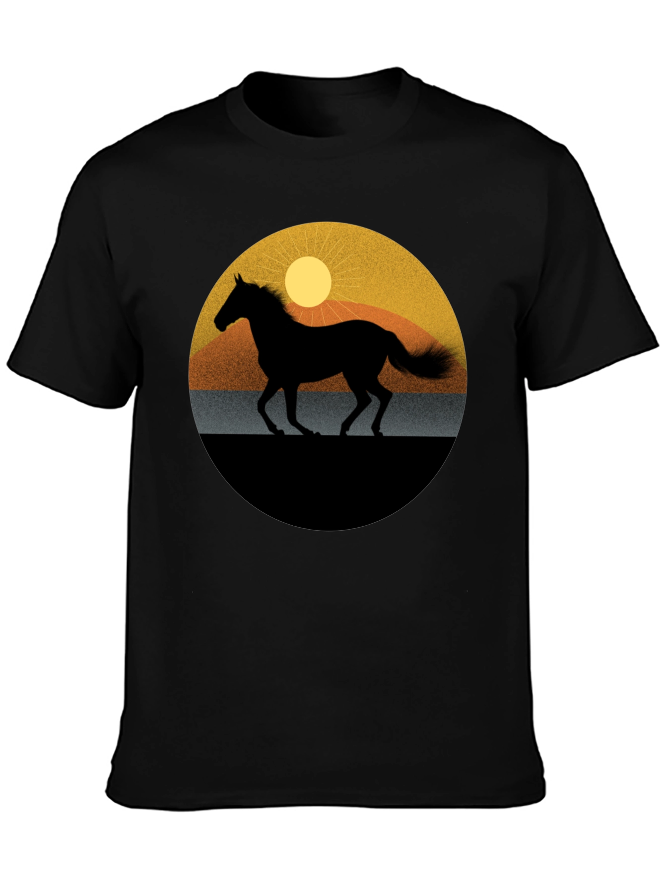 Black Horse Silhouette Graphic Tee - Sunset Design view 3