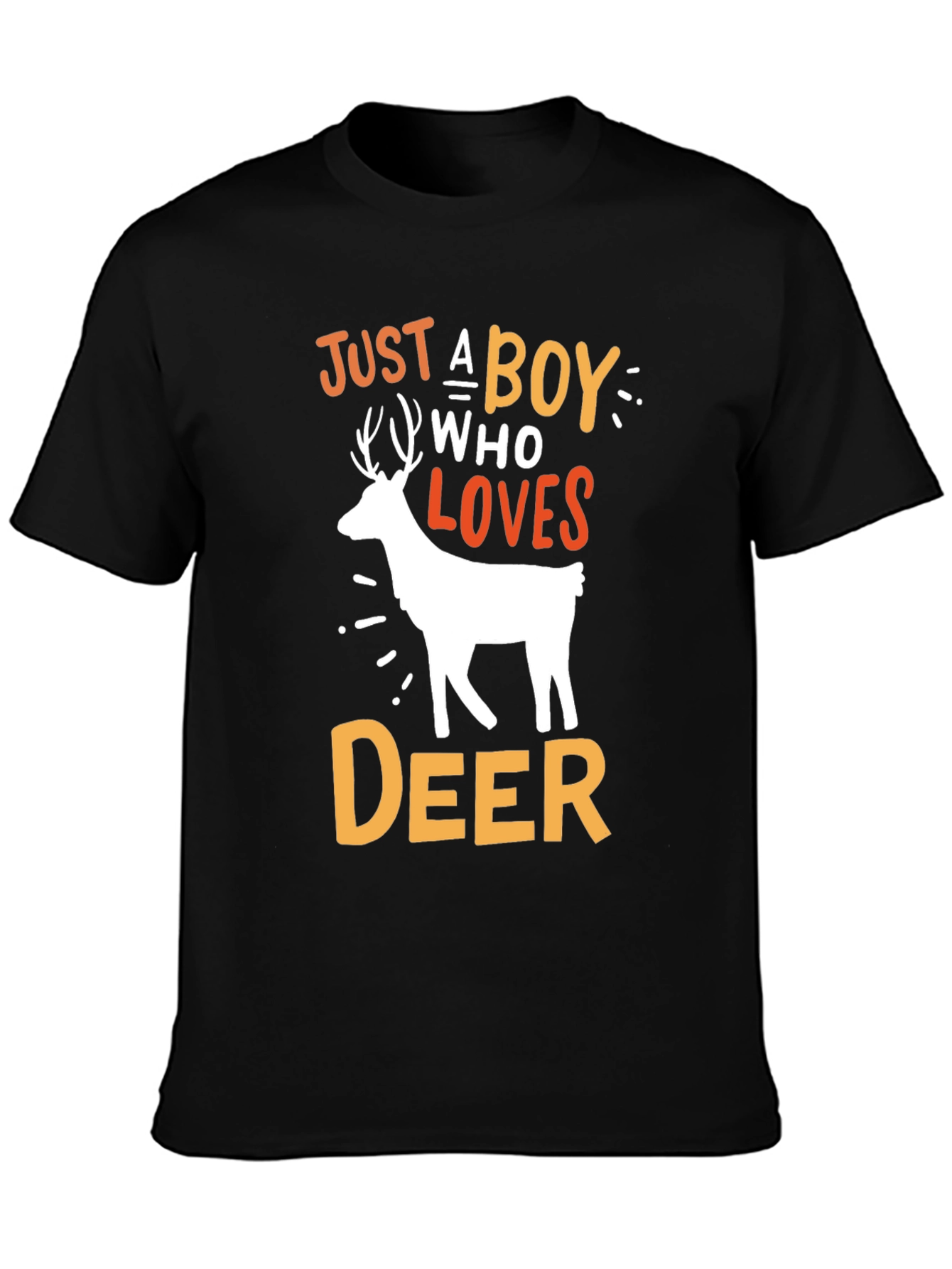 Black Just A Boy Who Loves Deer Graphic T-Shirt view 3