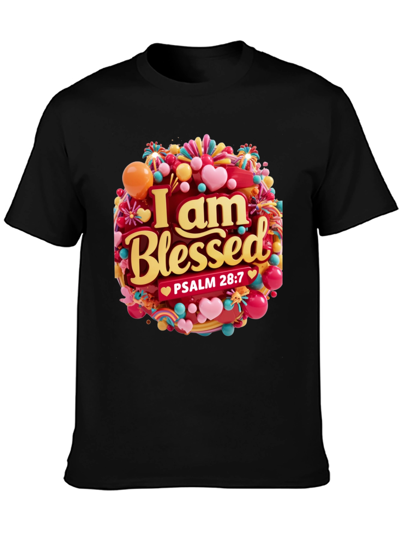 Black I Am Blessed T-Shirt - Psalm 28:7 - Christian Apparel view 3