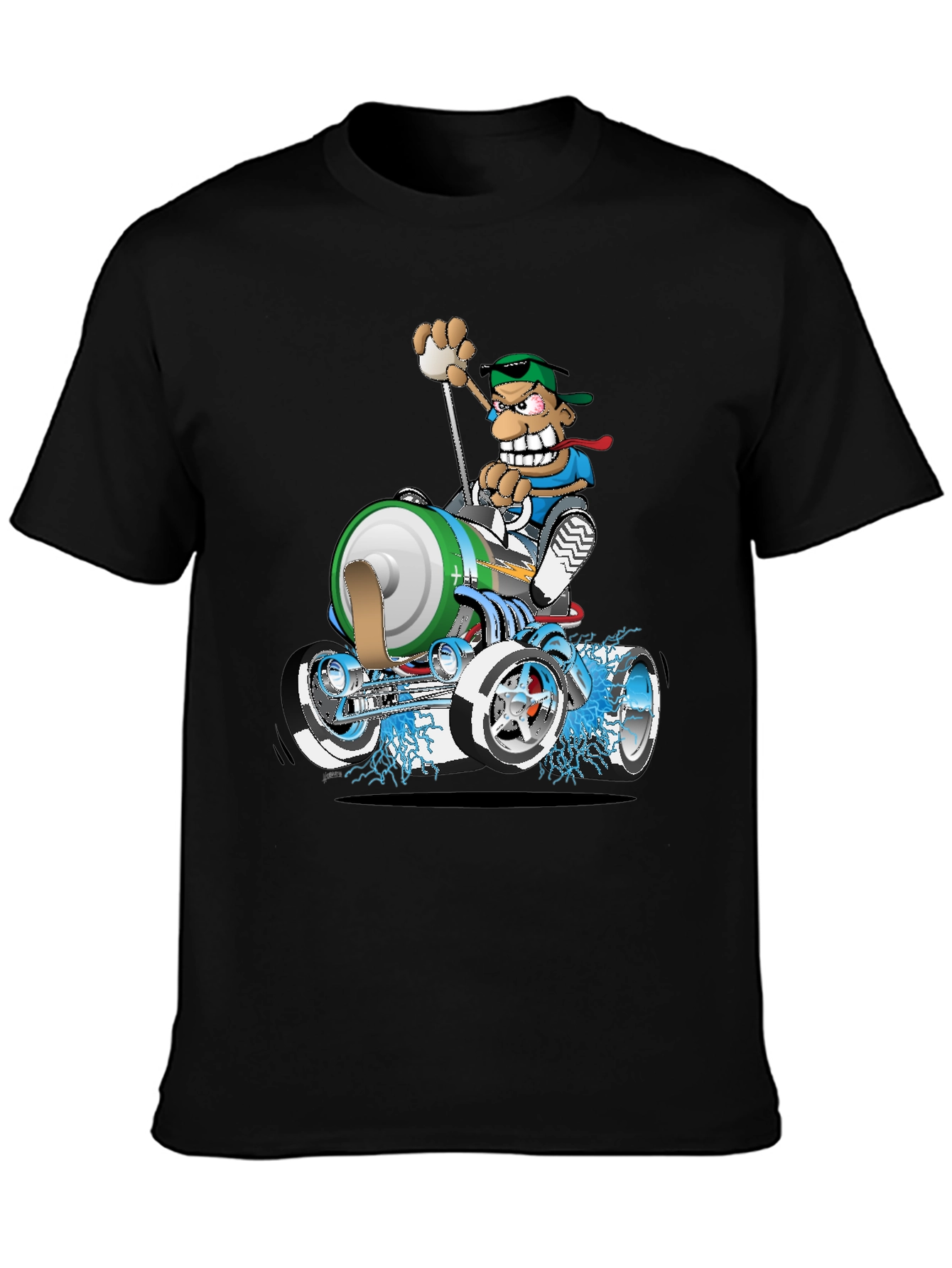 Black Cartoon Race Car T-Shirt view 3