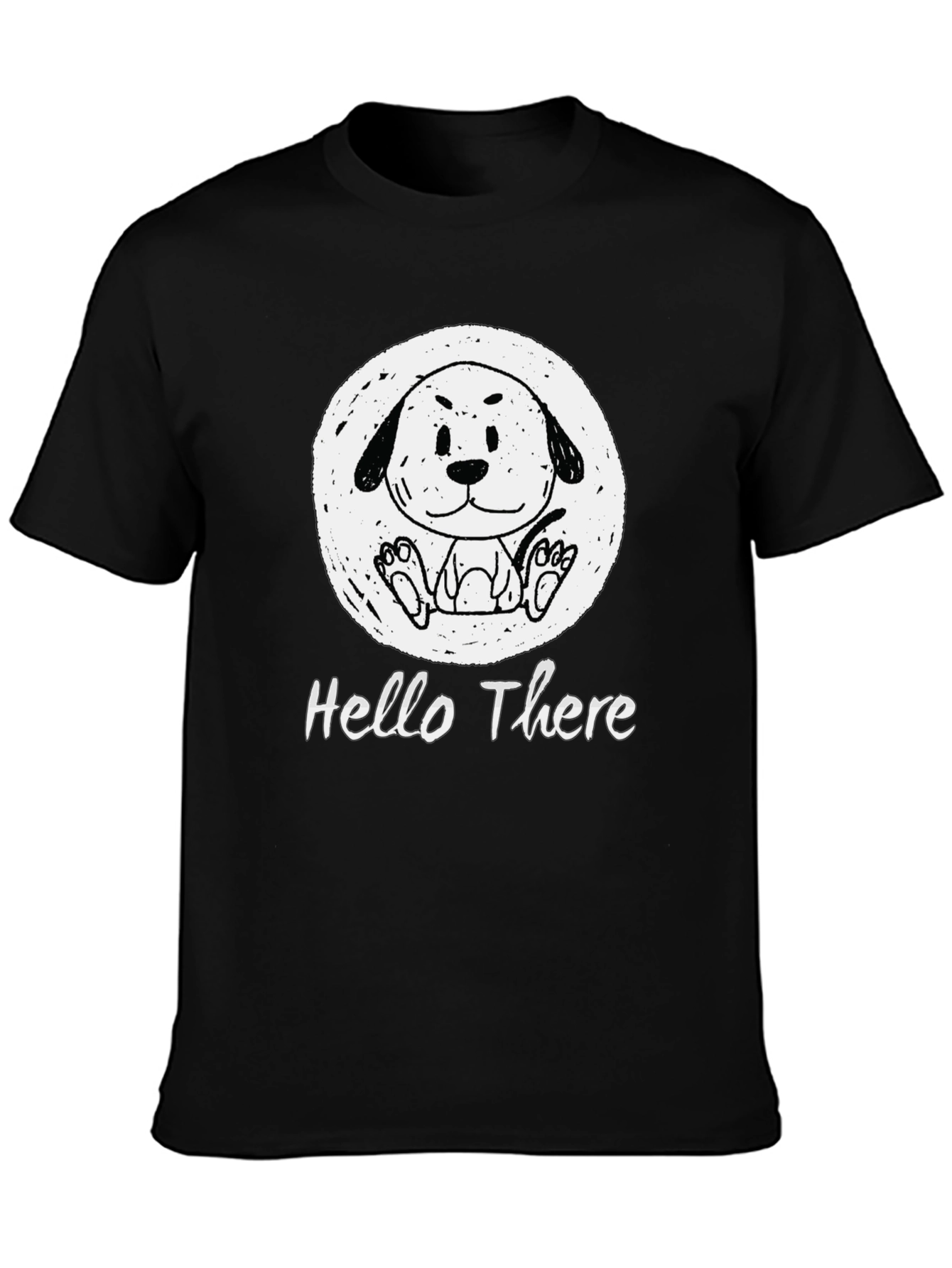 Black Cartoon Dog T-Shirt - "Hello There" Graphic Tee view 3