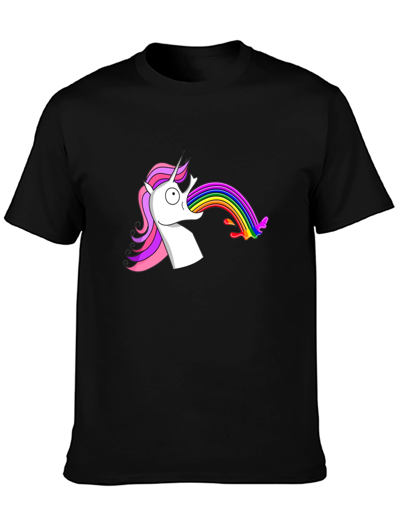 Black Unicorn Vomiting Rainbow Funny Graphic Tee view 3