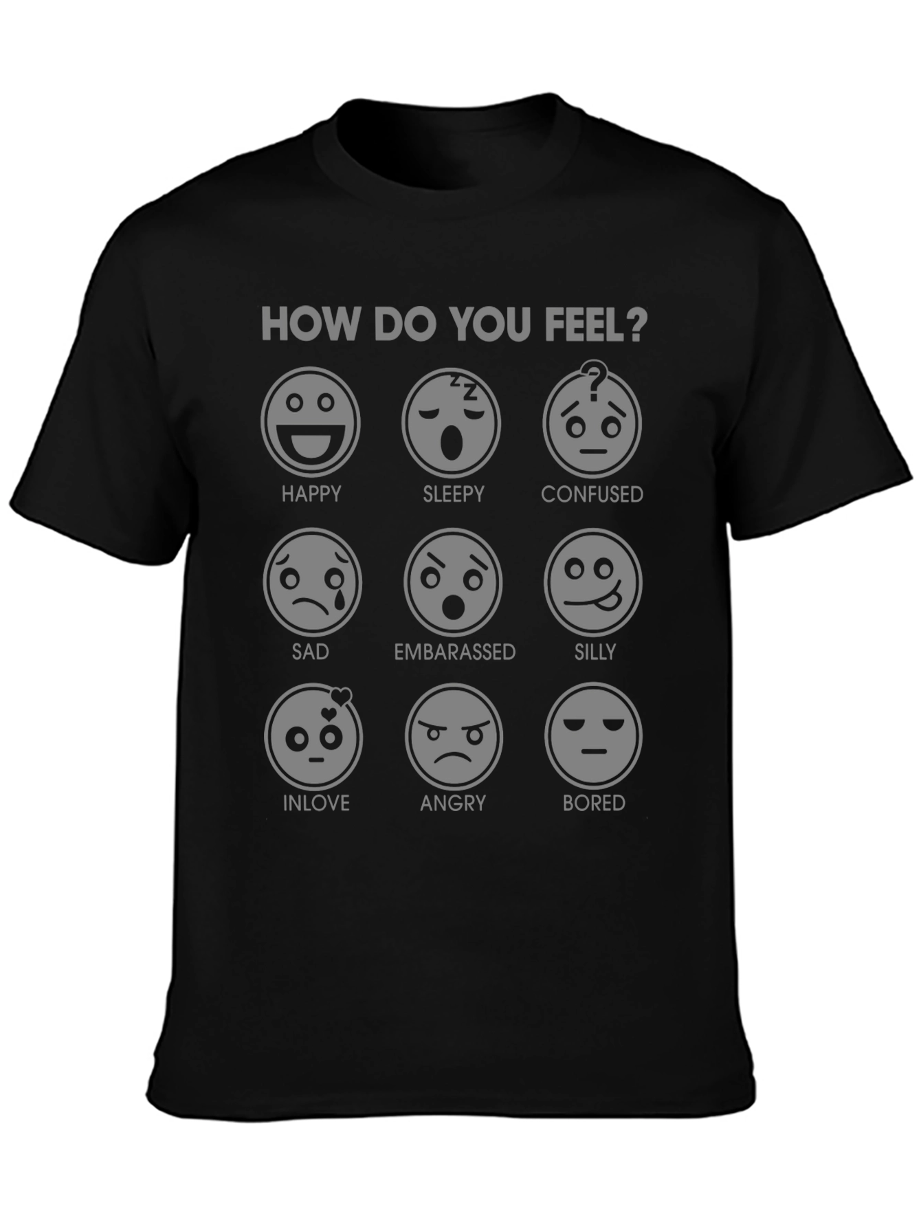 Black Mood Expression T-Shirt - How Do You Feel? view 3