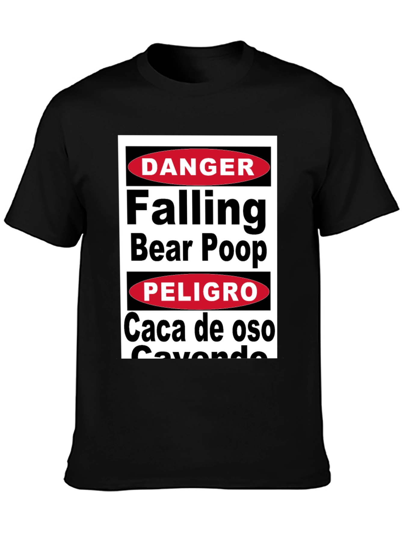 Black Danger Falling Bear Poop T-Shirt Funny Graphic Tee view 3