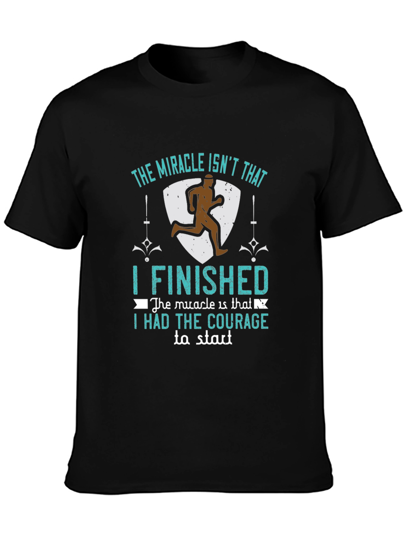 Black Inspirational Runner T-Shirt: "The Miracle Isn't That I Finished..." view 3